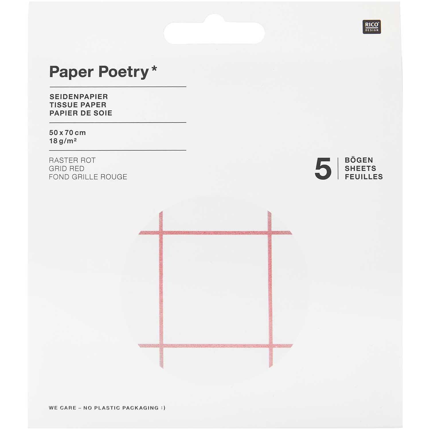 Paper Poetry Seidenpapier raster rot/weiß 50x70cm von Rico Design