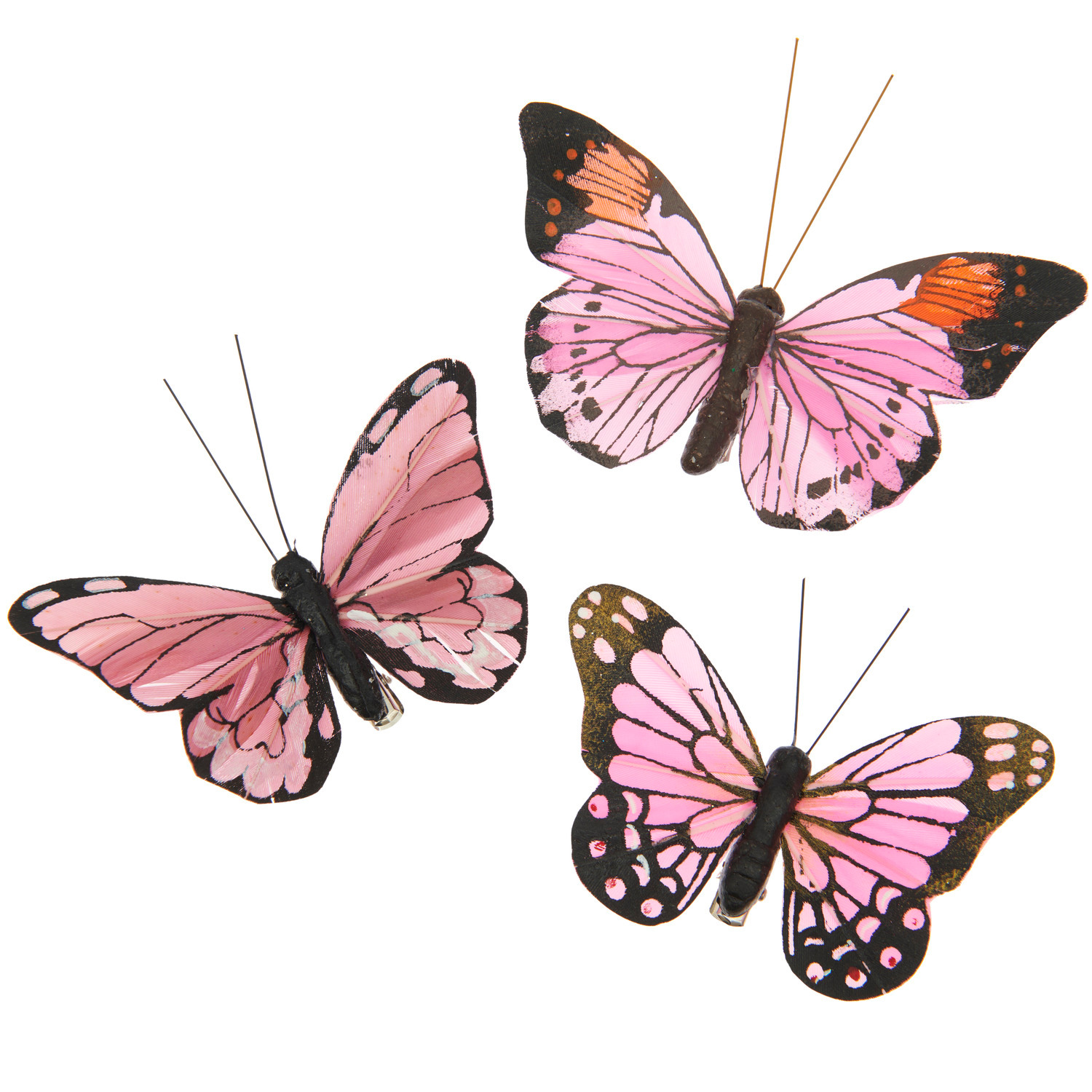 Schmetterling mit Clip Rosa: Drei dekorative rosa Schmetterlinge von Rico Design, 8,5-10 cm groß.