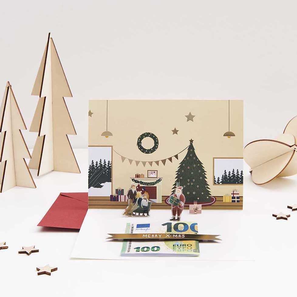 Figurico Gelsticker Weihnachten: Festliche Szene mit Weihnachtsbaum, Geschenken und Dekorationen.