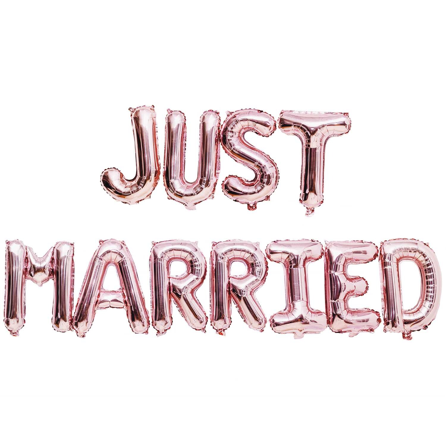 Folienballon-Set Just married rosa: 11-teiliges Set in Rosa von Rico Design, zeigt den Schriftzug "Just Married".