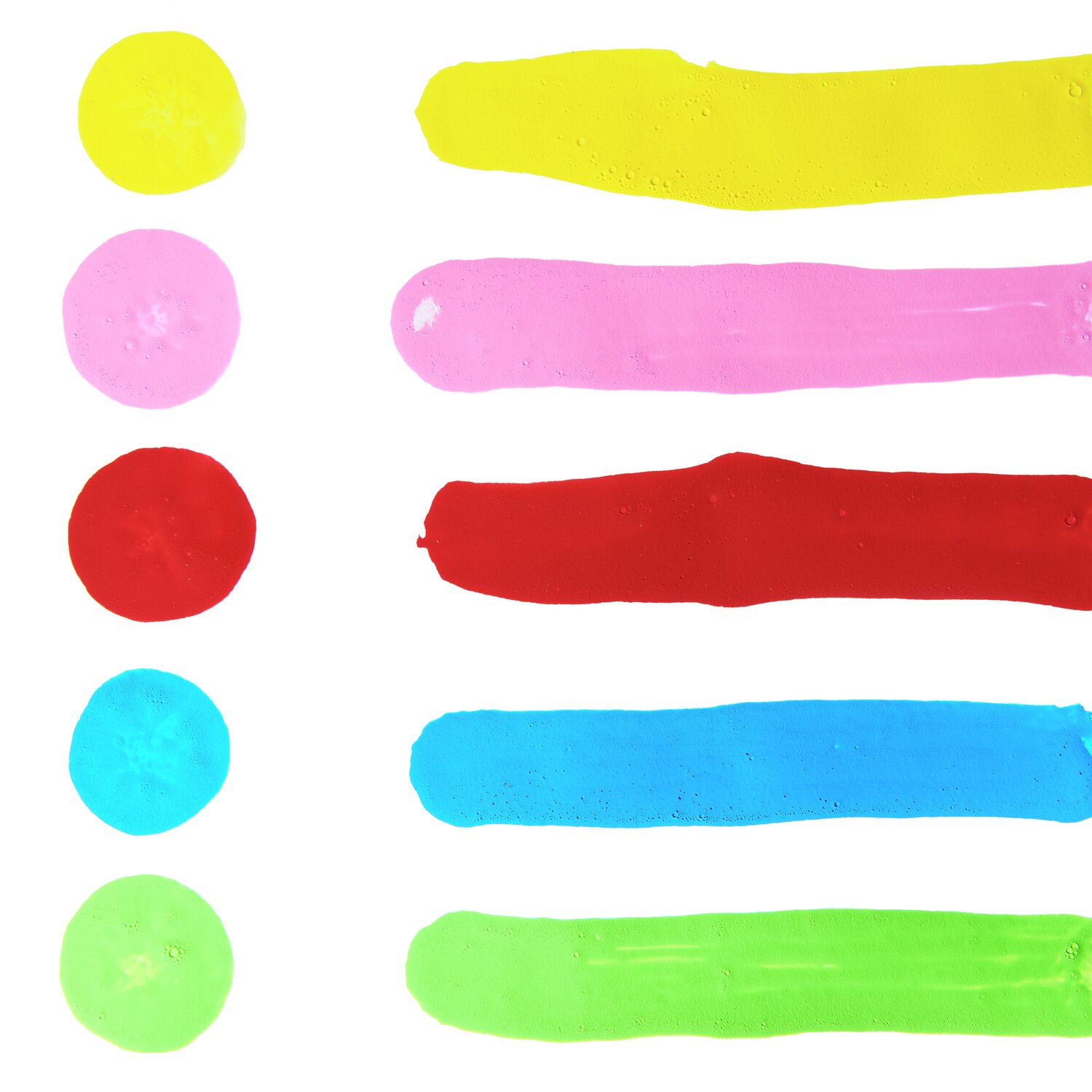 Squeeze Acrylic Marker Set Basic Rainbow zeigt bunte Streifen und Punkte in leuchtenden Farben.