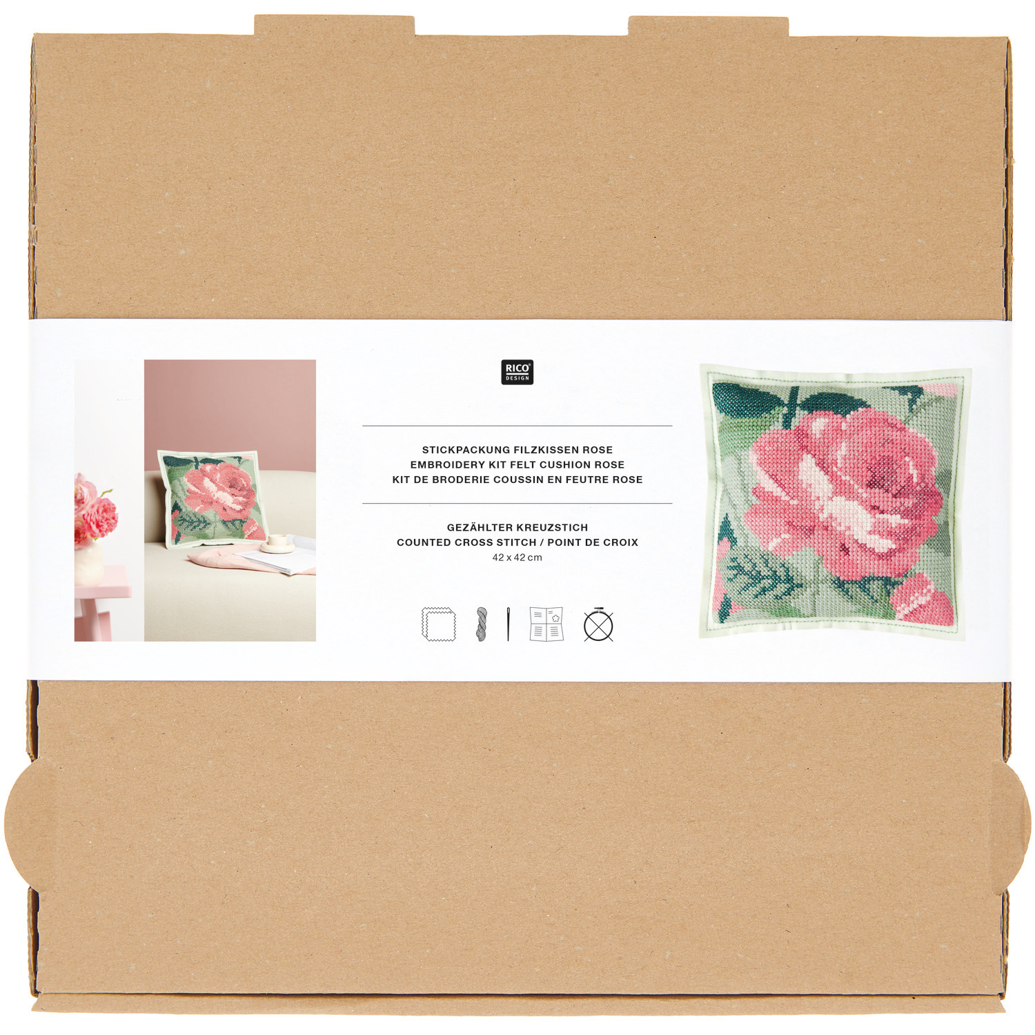 Filzkissen zum Besticken Rose 42x42cm von Rico Design