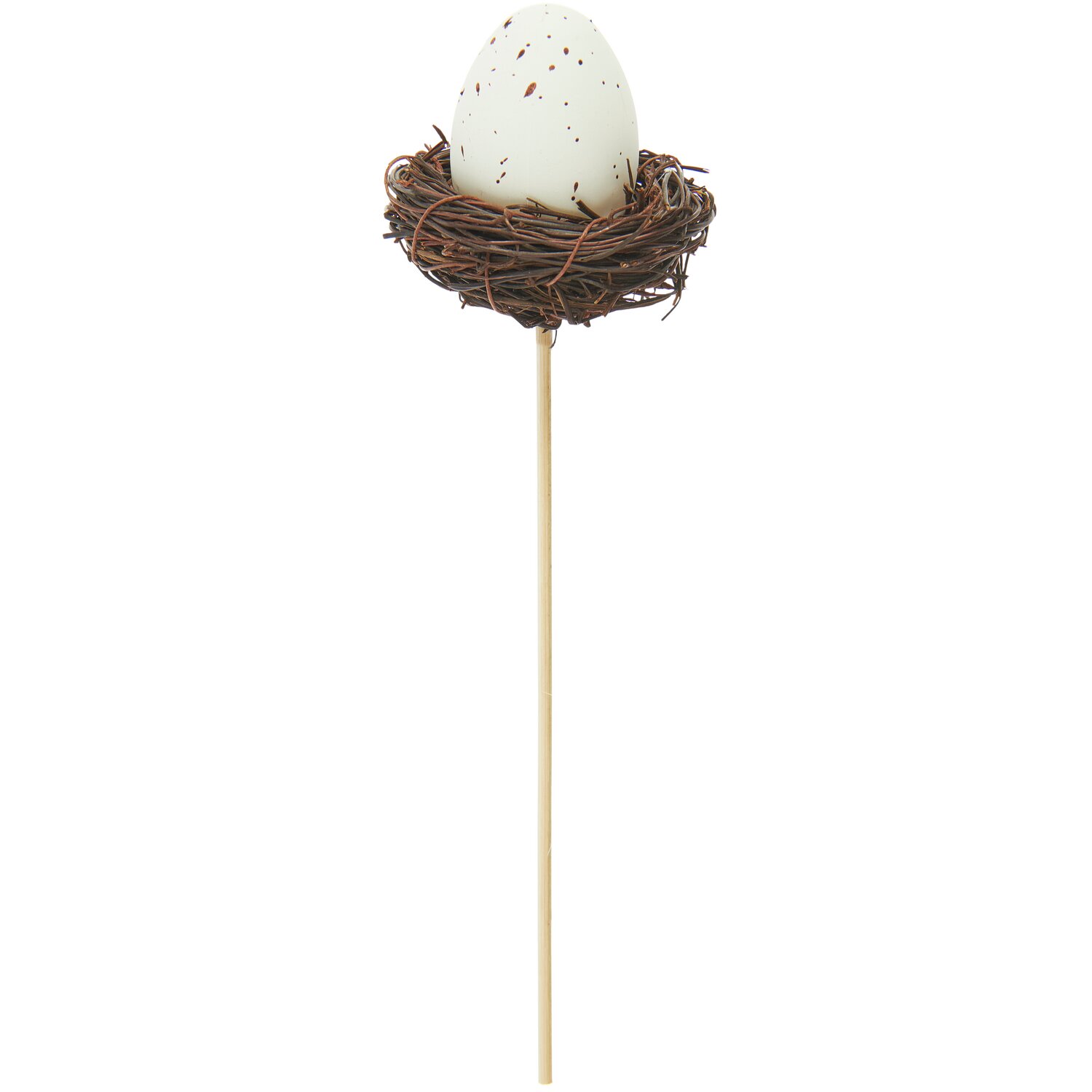 Stecker Ei im Nest: Weißes Ei in einem natürlichen Nest auf einem Holzstab, 25x6cm, von Rico Design.
