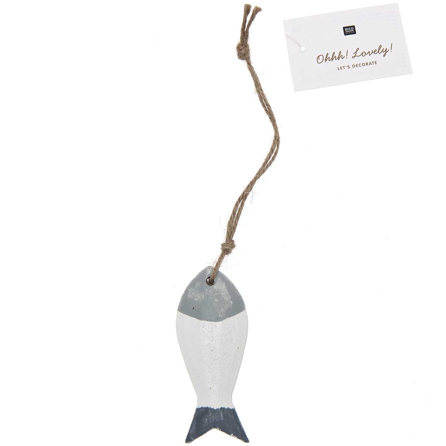 Holzhänger Fisch grau-weiß 8,5x3,5cm von Rico Design