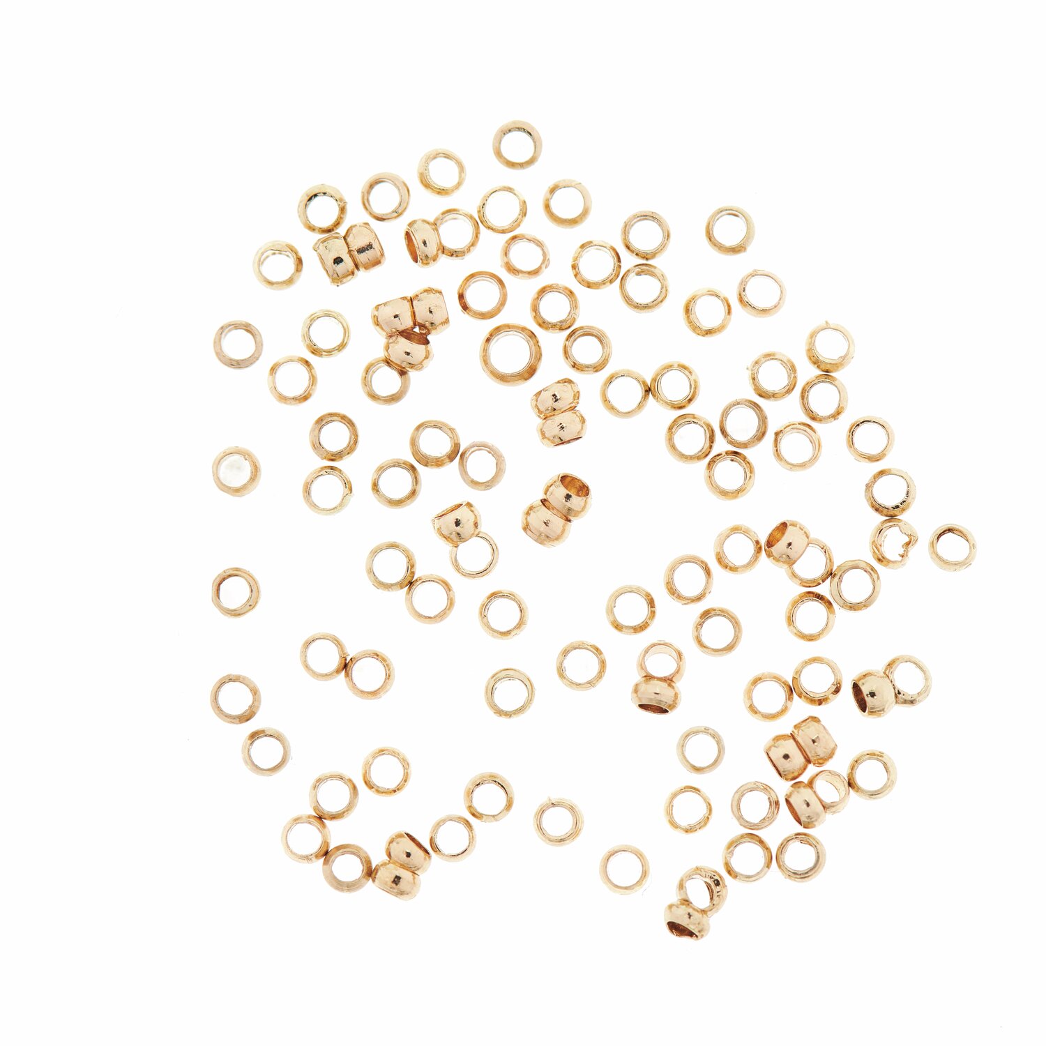 QuetschPerle gold 2mm 100 Stück von Rico Design. Kleine, runde Perlen in glänzendem Goldton, ideal für Schmuckherstellung.