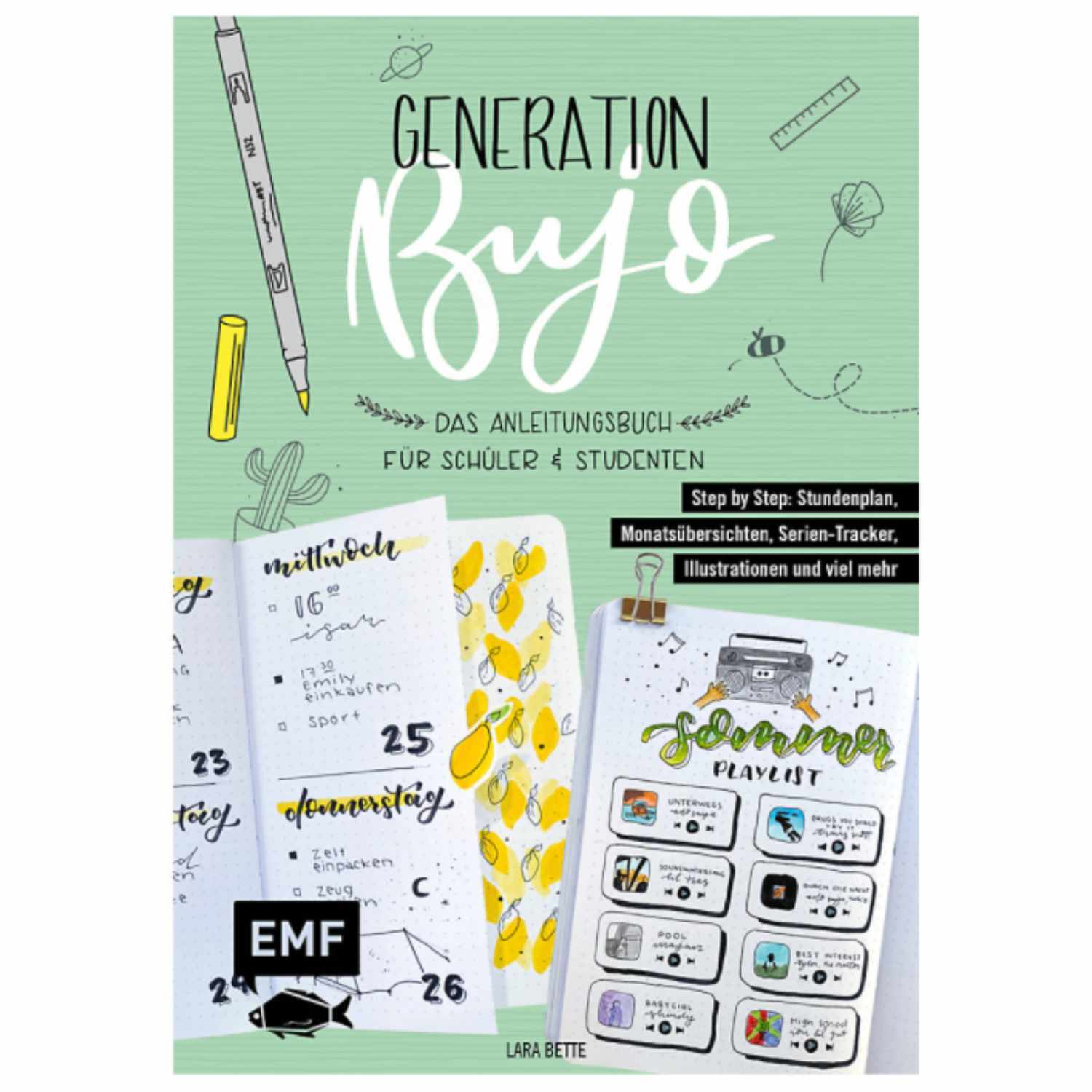 Generation BuJo - Anleitungsbuch für Schüler & Studenten mit kreativen Planungsseiten und EMF-Logo.