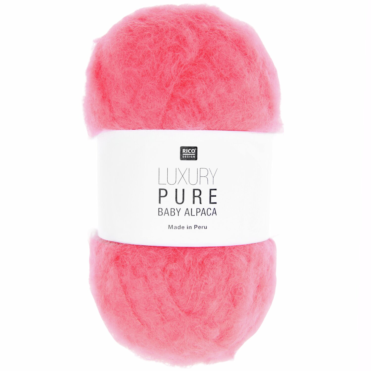 Luxury Pure Baby Alpaca Wolle in Koralle von Rico Design, 50g, 150m, ideal für Strickprojekte.