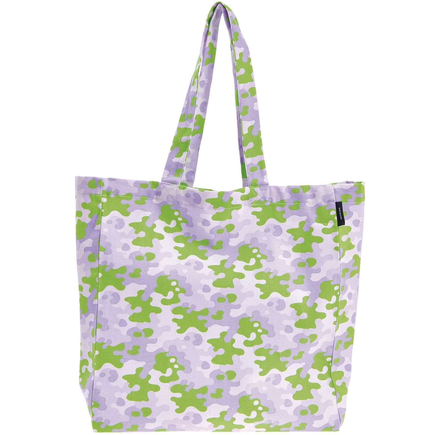 Canvasshopper Camouflage grün 38x40x13cm: Stylische Tasche mit grün-lila Muster, ideal für den Alltag.