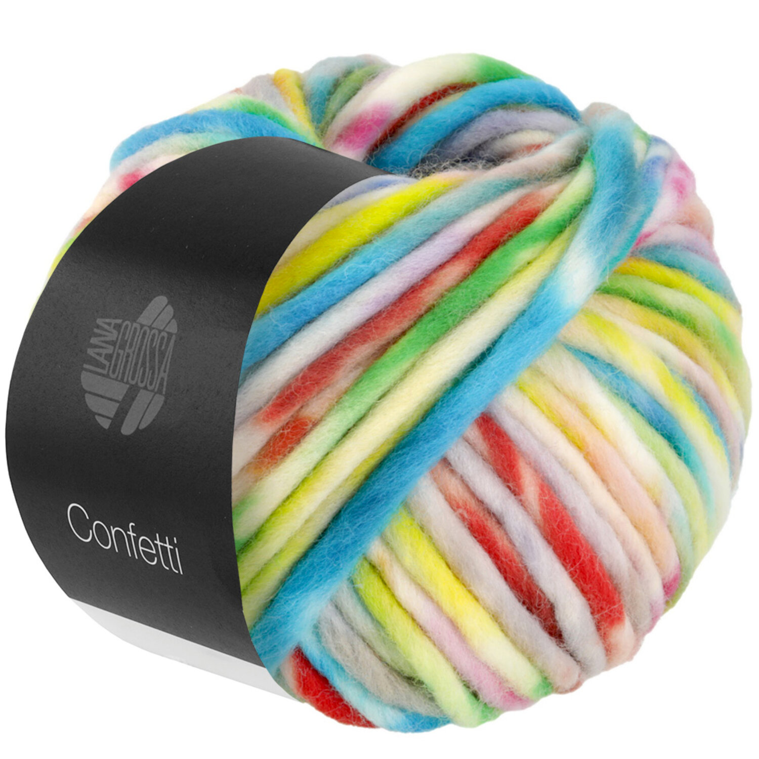 Garnknäuel "Confetti" von Lana Grossa in bunten Farben wie Flieder, Blauviolett und Rost.
