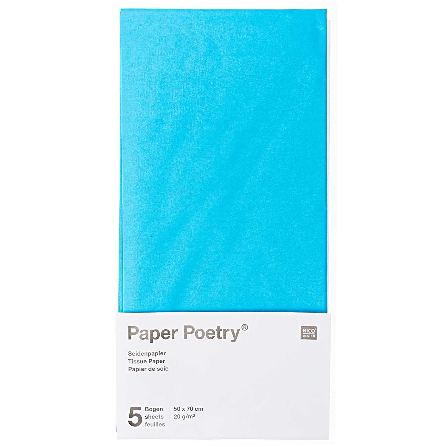 Seidenpapier 50x70cm 5 Bogen in Hellblau von Rico Design, ideal für kreative Bastelprojekte.