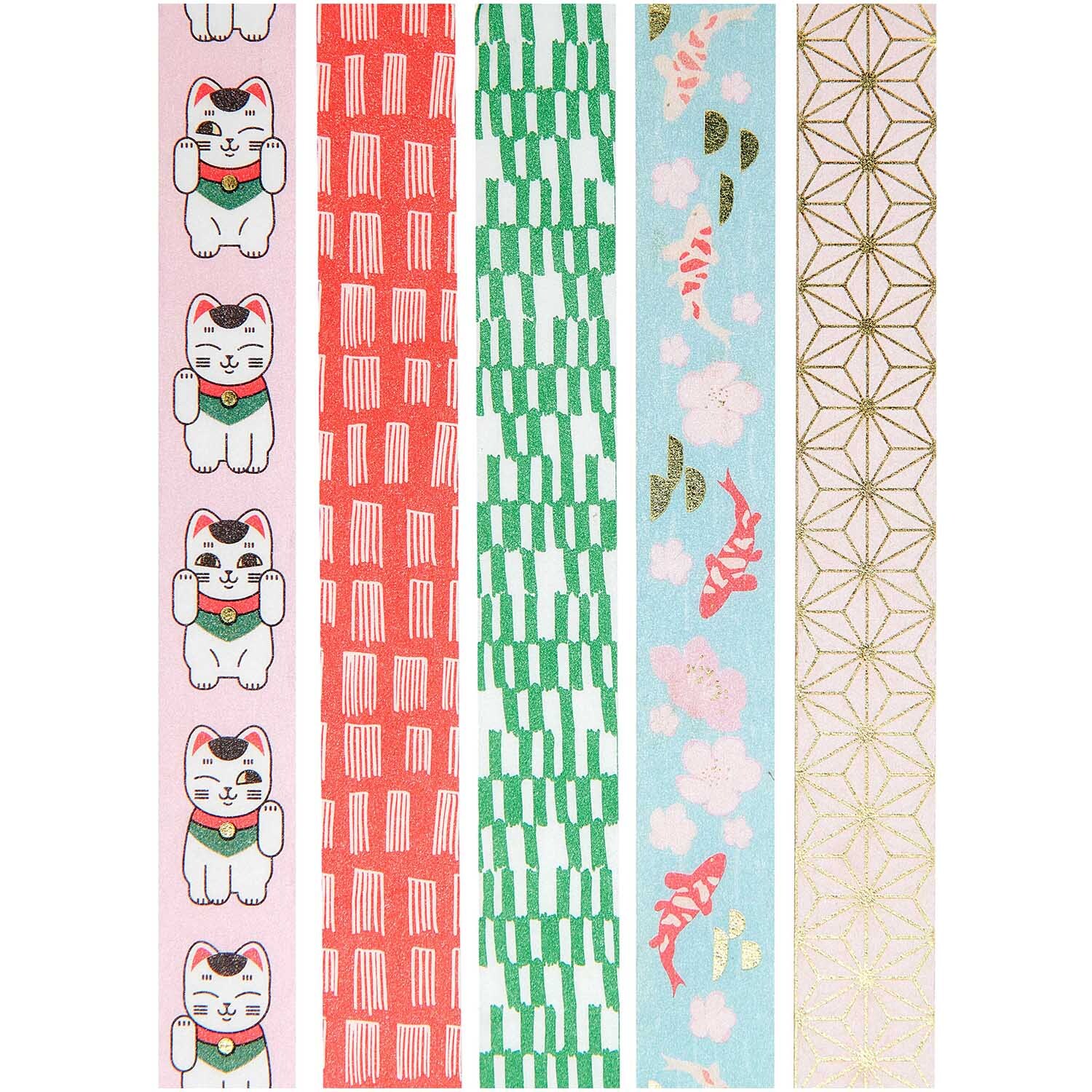 Paper Poetry Tape Set Jardin Japonais, 5-teilig, zeigt bunte Muster mit japanischen Motiven.