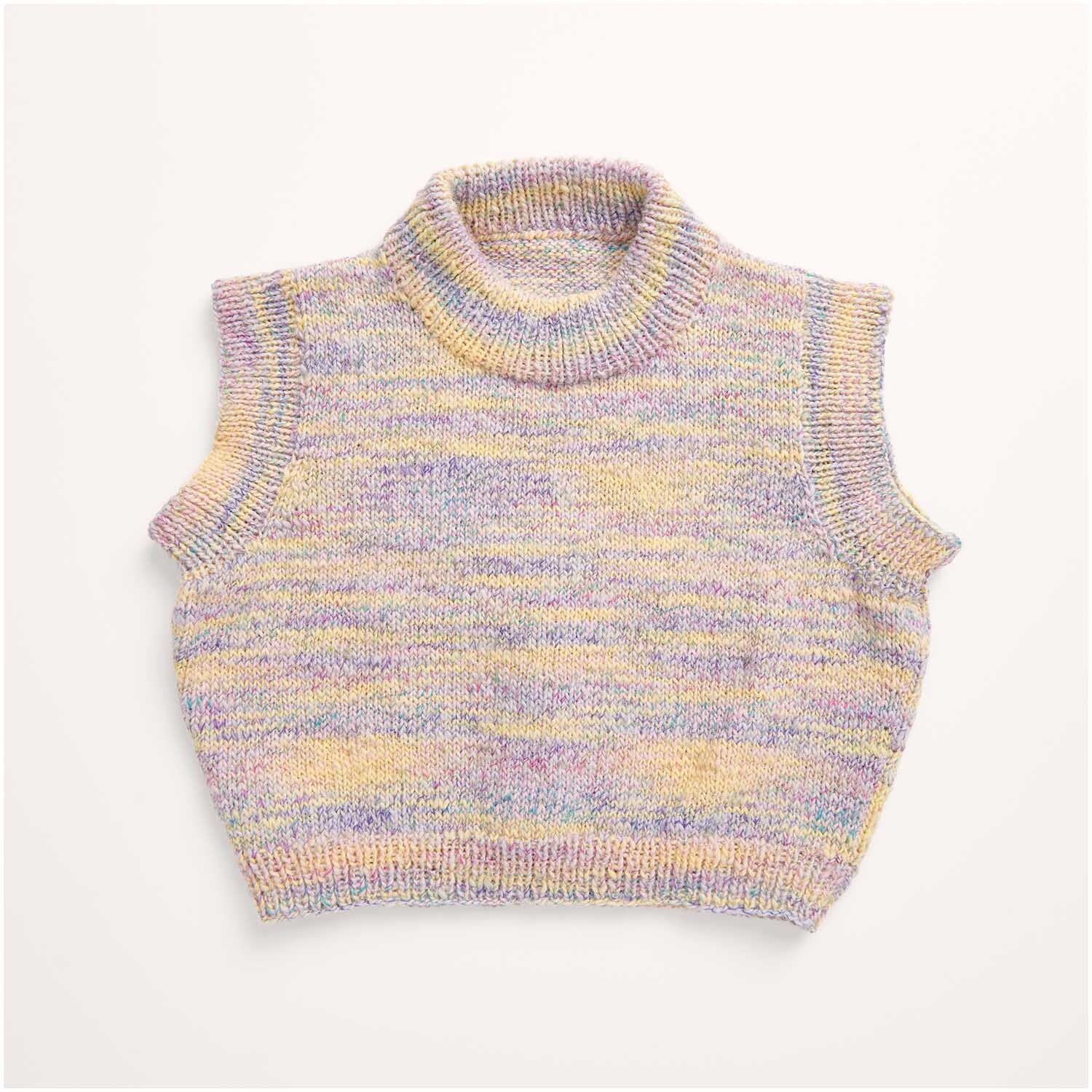 Strickset Pullunder Modell 03 aus Kids Nr. 12 zeigt einen ärmellosen Pullunder in Pastelltönen.
