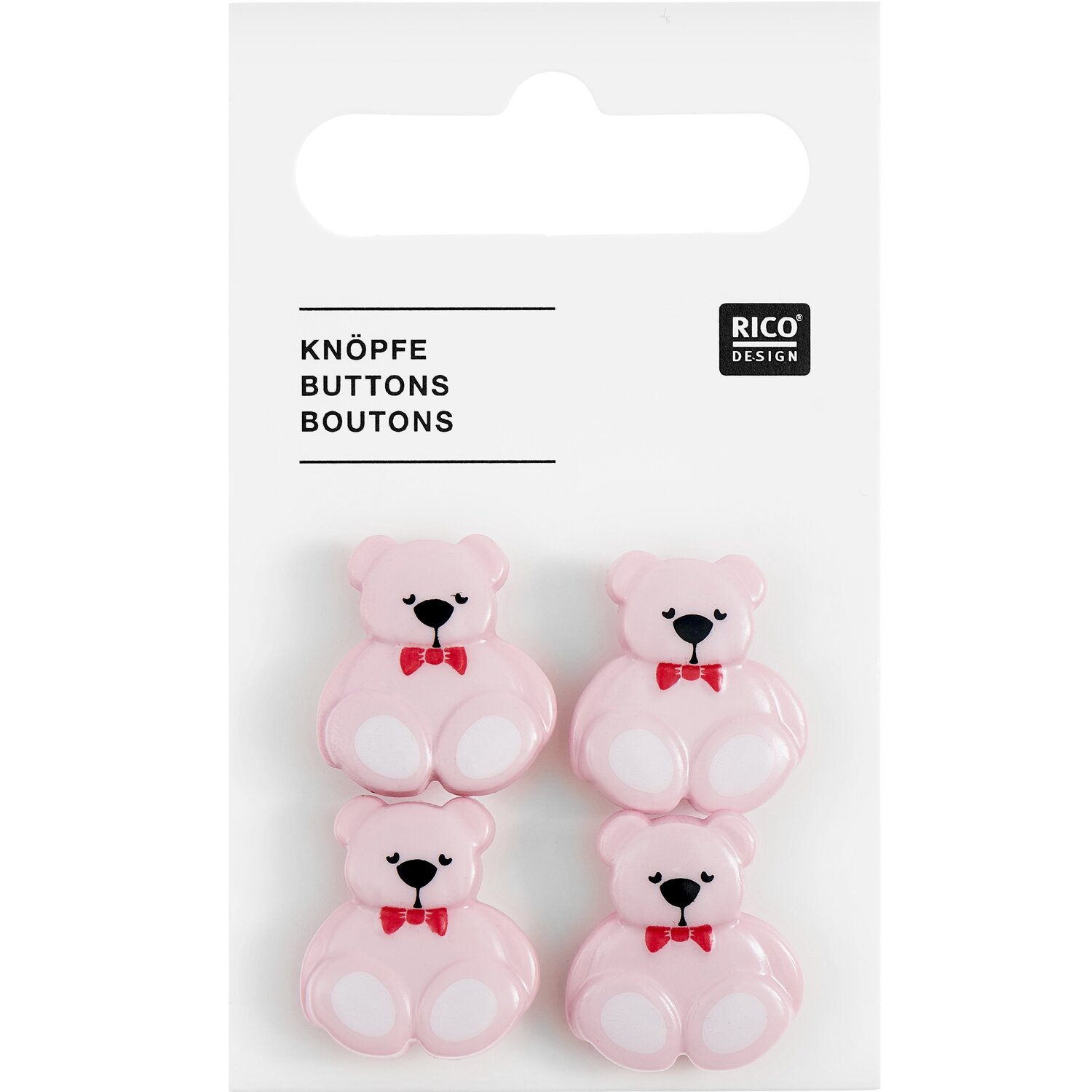 Knöpfe Teddy 1,6x1,8cm 4 Stück Farbe Flieder von Rico Design