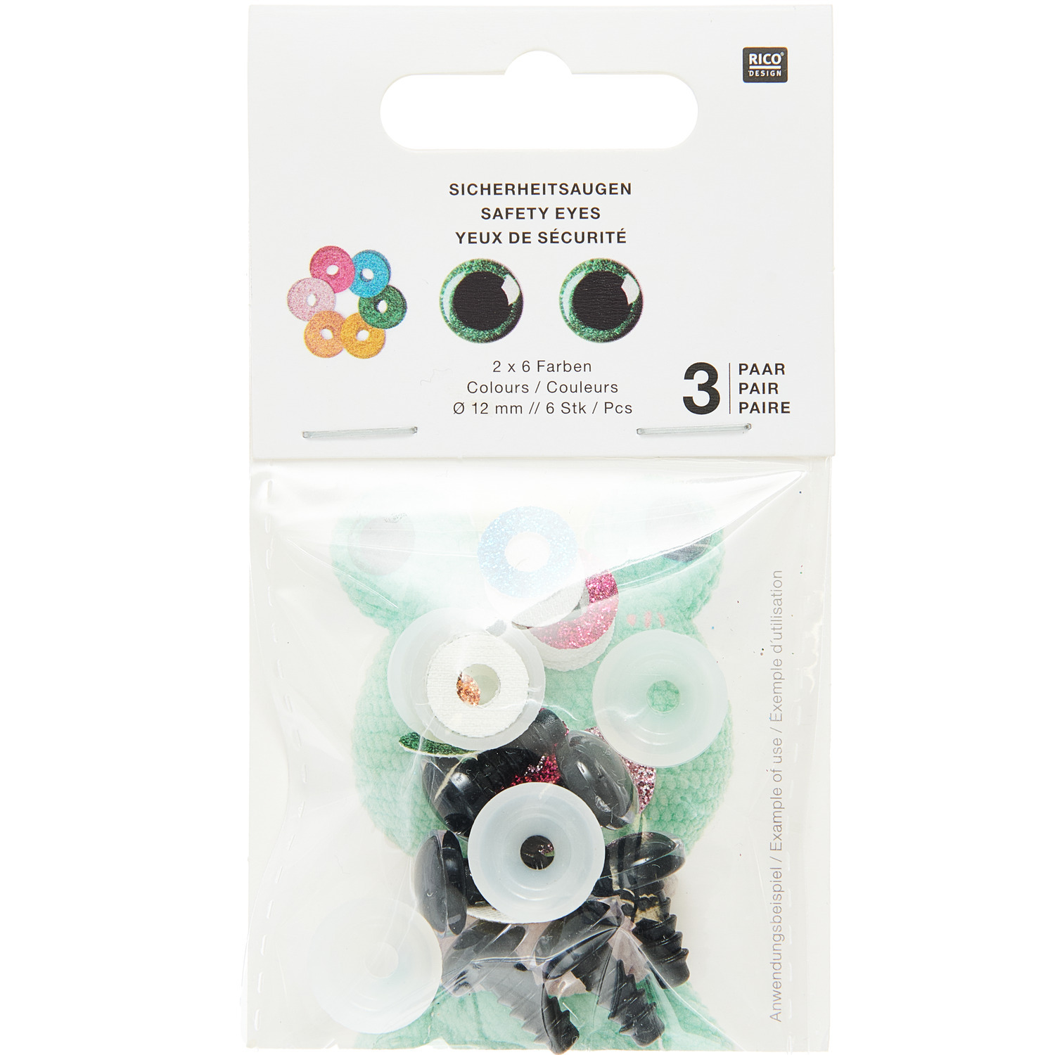 Sicherheitsaugen-Set für Kuscheltiere 6 Farben 3 Paar 12mm von Rico Design