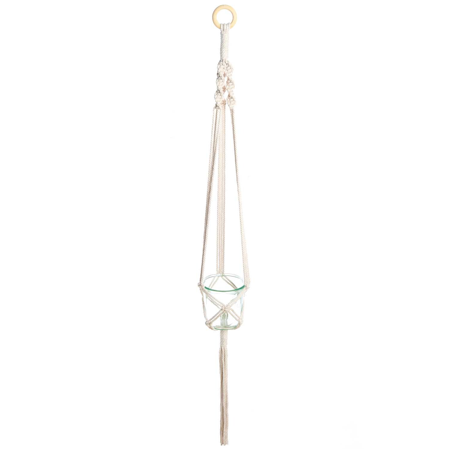 Makramee Set Windlicht aus Rico Macrame: Hängendes Windlicht in Makramee-Technik mit Glasbehälter. Ideal für stilvolle Dekorationen.