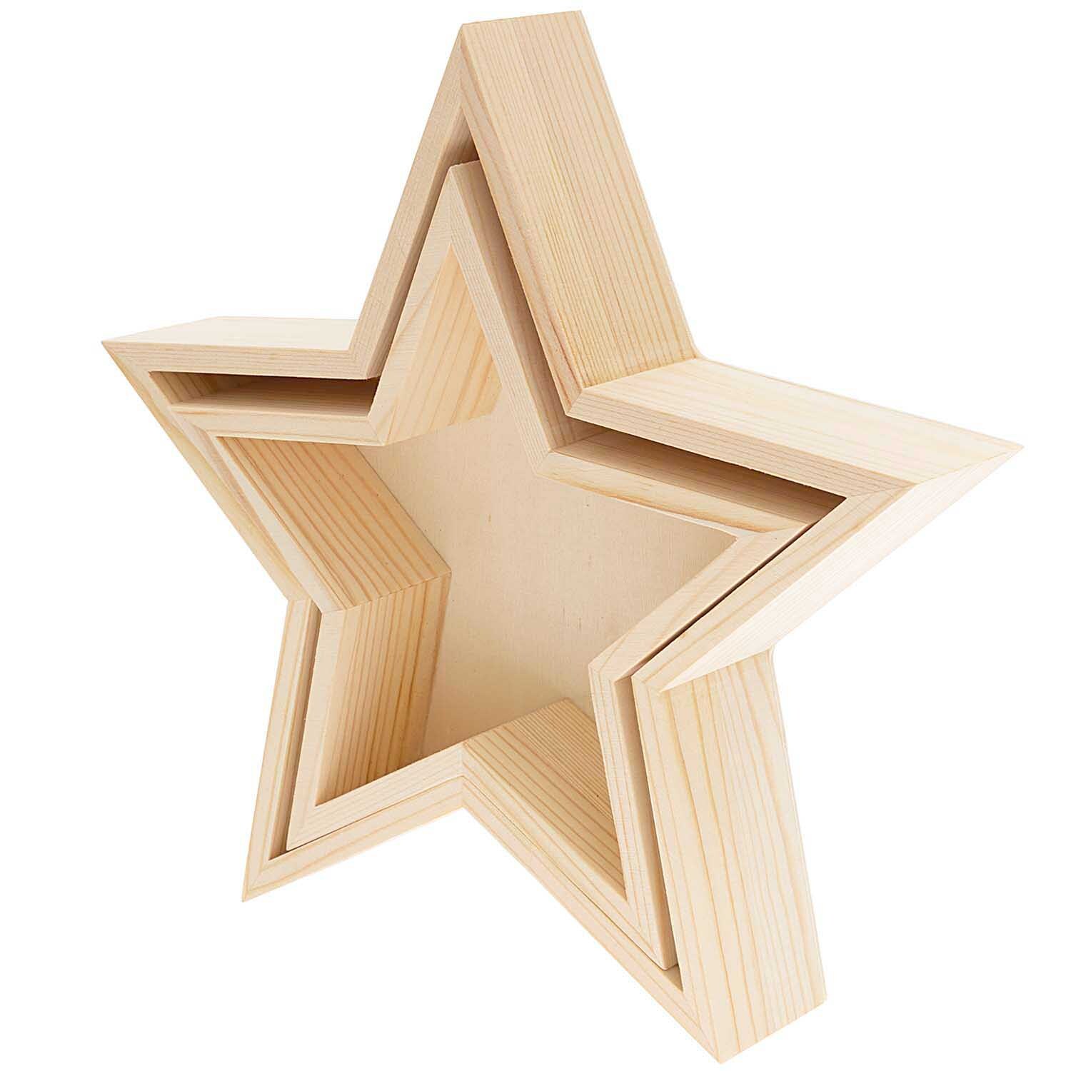 Holz-Dekotabletts Stern, 2-teilig von Rico Design. Sternförmige Tabletts aus hellem Holz, ideal für Dekorationen.