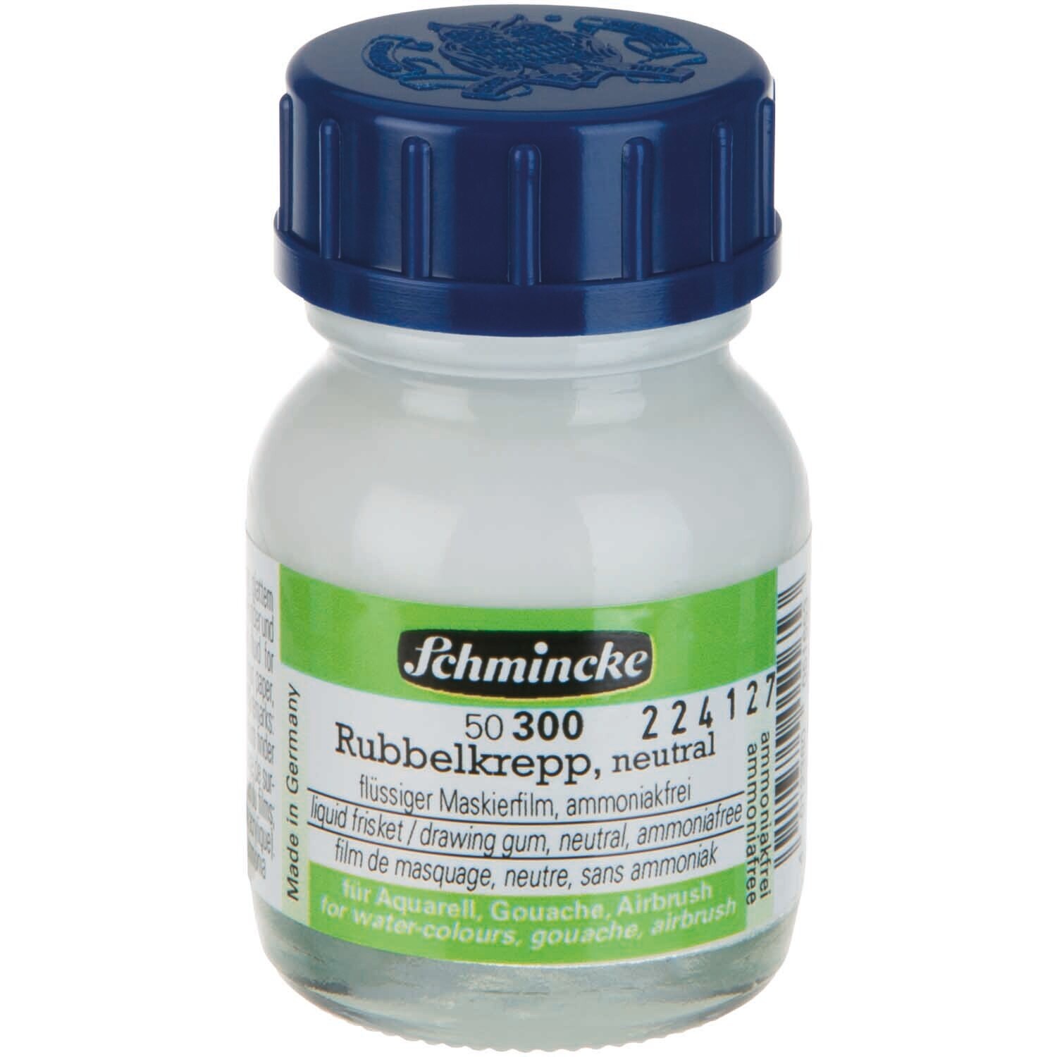 Rubbelkrepp transparent 20ml von Schmincke in einer kleinen Flasche mit blauem Deckel, ideal für Künstler.