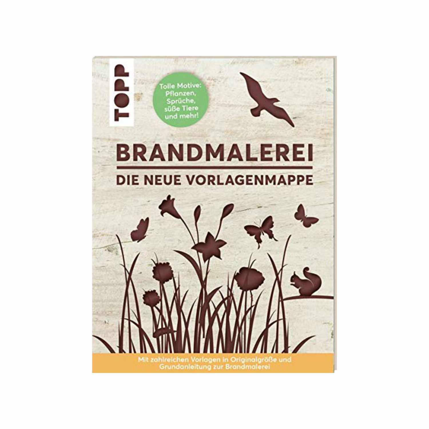 Neue Vorlagenmappe Brandmalerei mit Naturmotiven wie Vögeln und Pflanzen, von TOPP. Ideal für kreative Projekte.