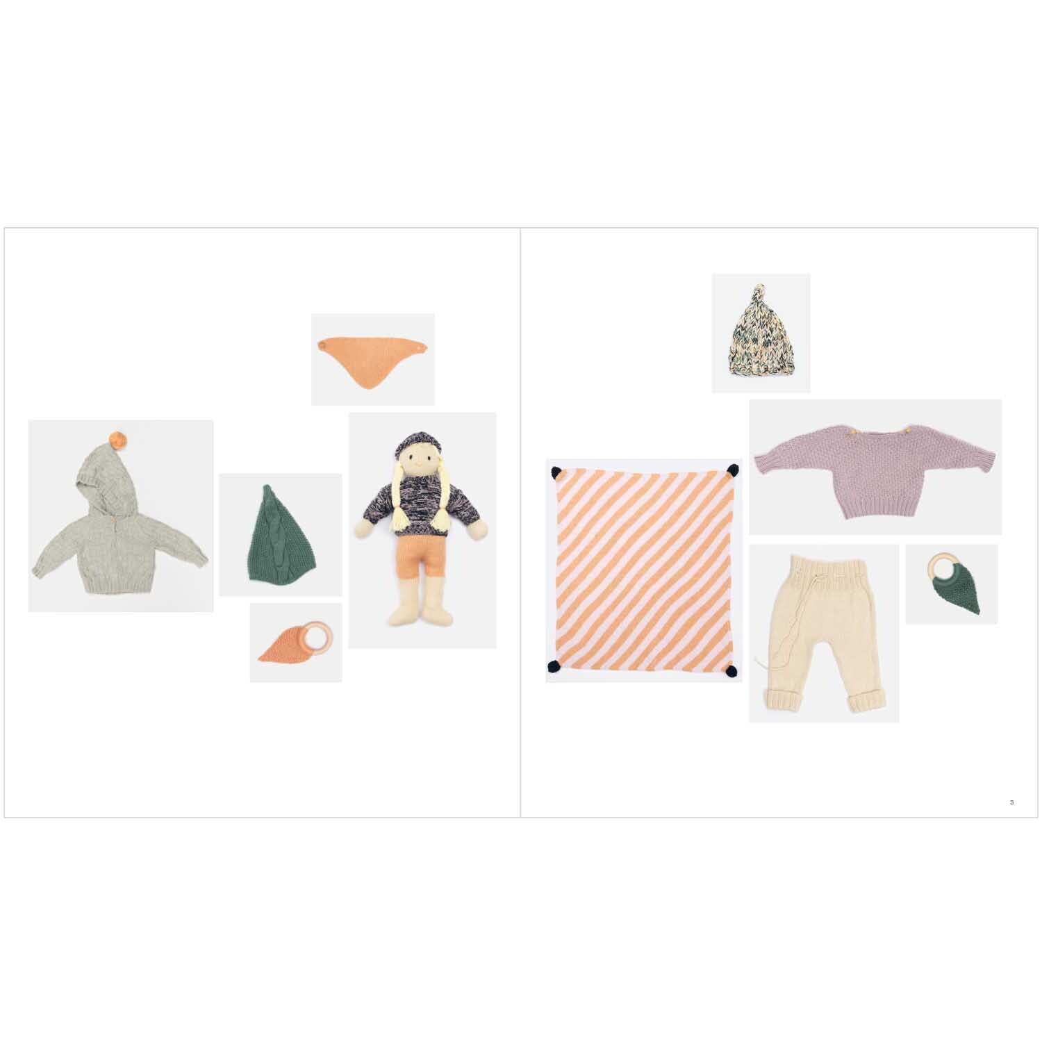 Rico Baby Heft Nr.29 zeigt eine Kollektion von Babybekleidung und Accessoires in sanften Farben.