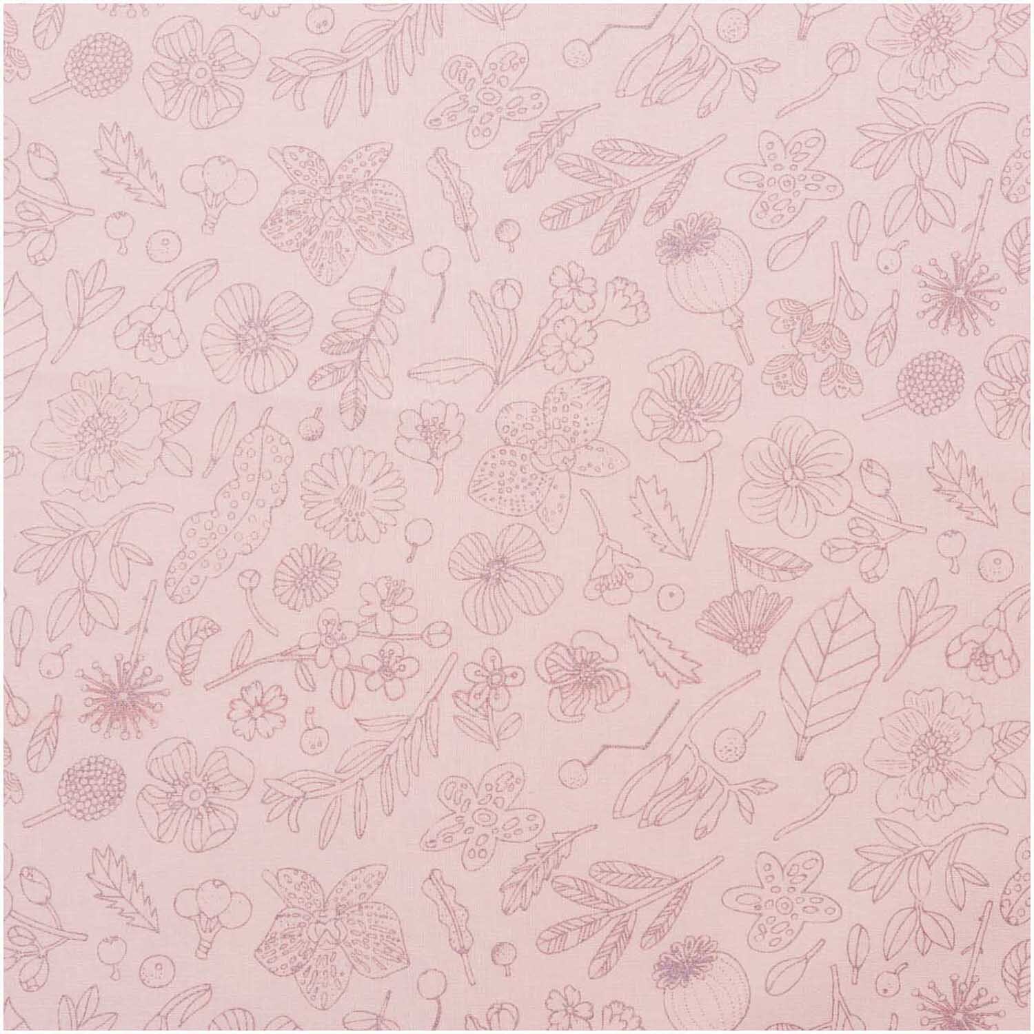 Druckstoff Hygge Blumen mit zarten floralen Mustern in Rosa-Metallic von Rico Design.
