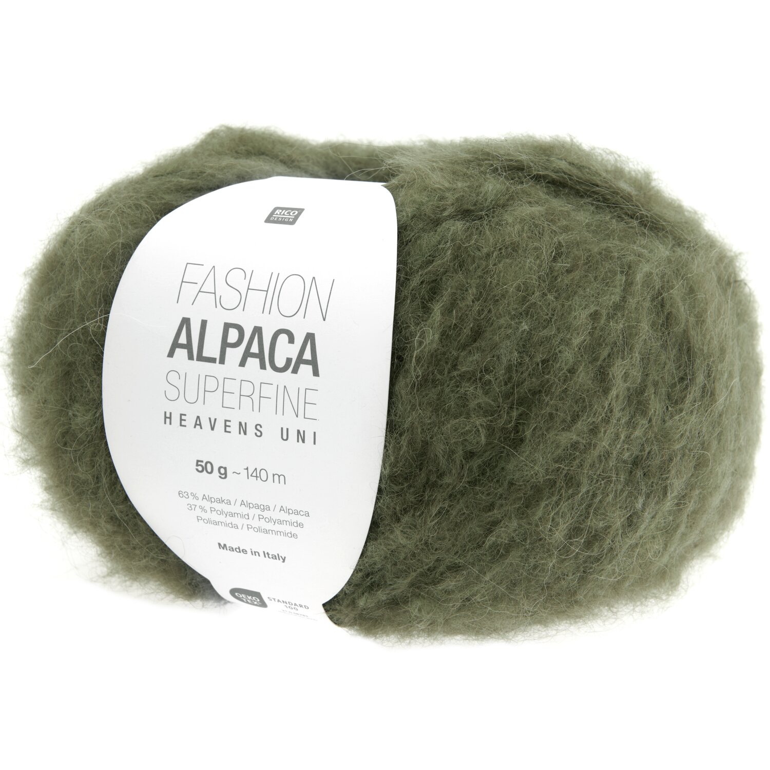 Fashion Alpaca Superfine Heavens Uni, olivgrünes Garnknäuel, 50g, 140m, ideal für Strickprojekte.