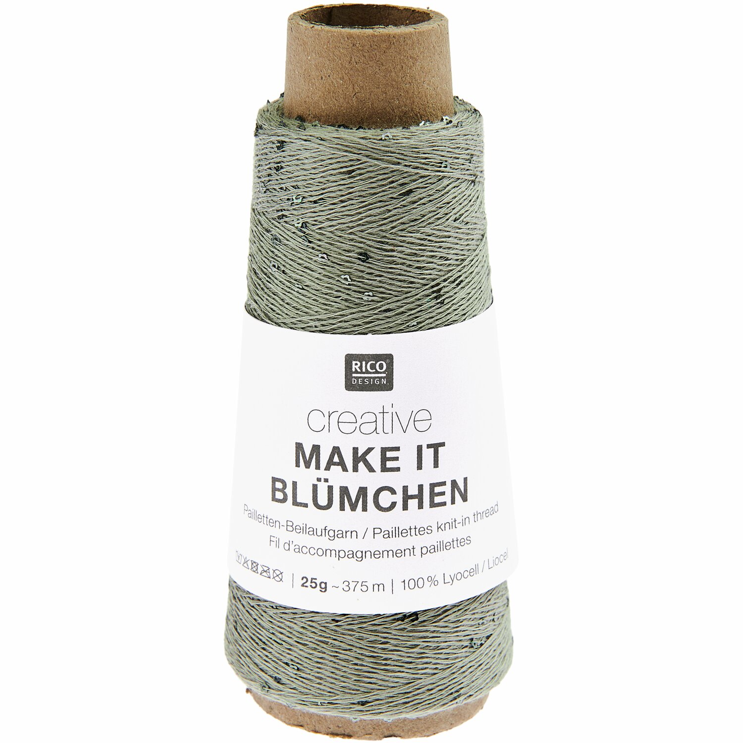 Creative Make It Blümchen: Grünes Garn von Rico Design, 25g, 375m, ideal für kreative Strickprojekte.