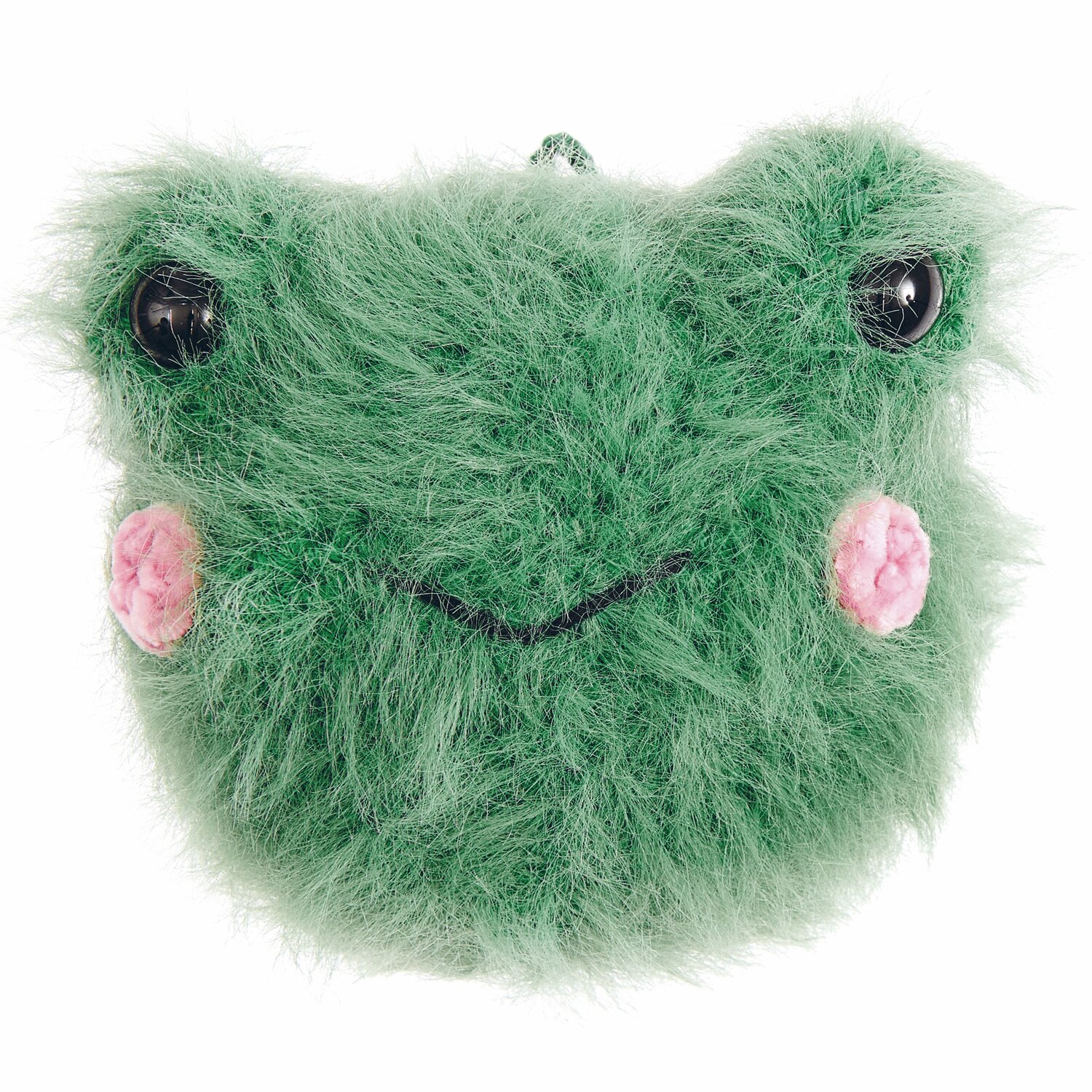 Ricorumi Furry Animals, ein grünes, flauschiges Tiergesicht mit schwarzen Sicherheitsaugen und rosa Wangen. Ideal für kreative Projekte.