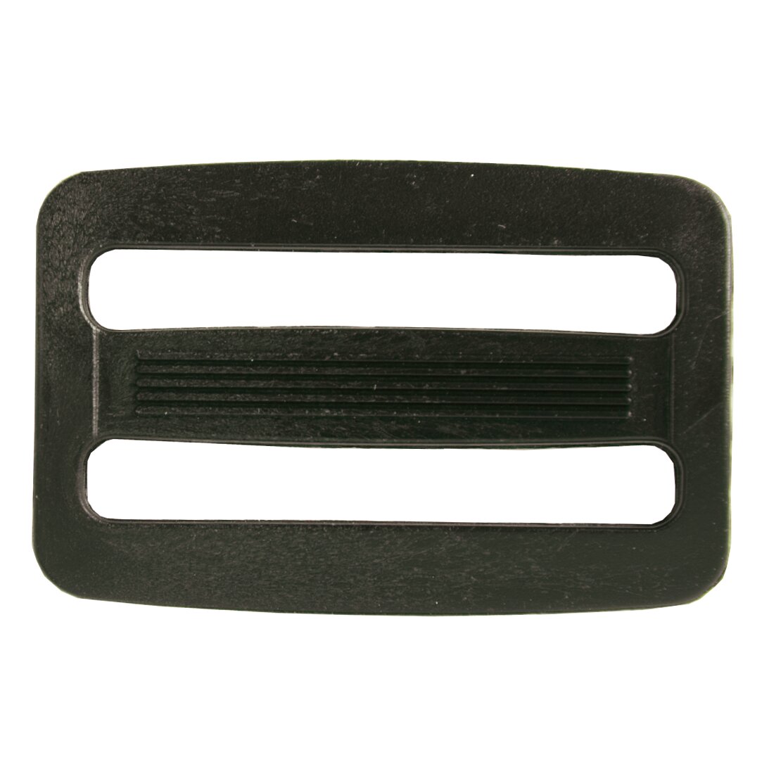 Leiterschnalle schwarz, 40mm, von Rico Design, rechteckige Kunststoffschnalle mit zwei Schlitzen und gerippter Mittelstrebe für verstellbare Gurte und Taschen