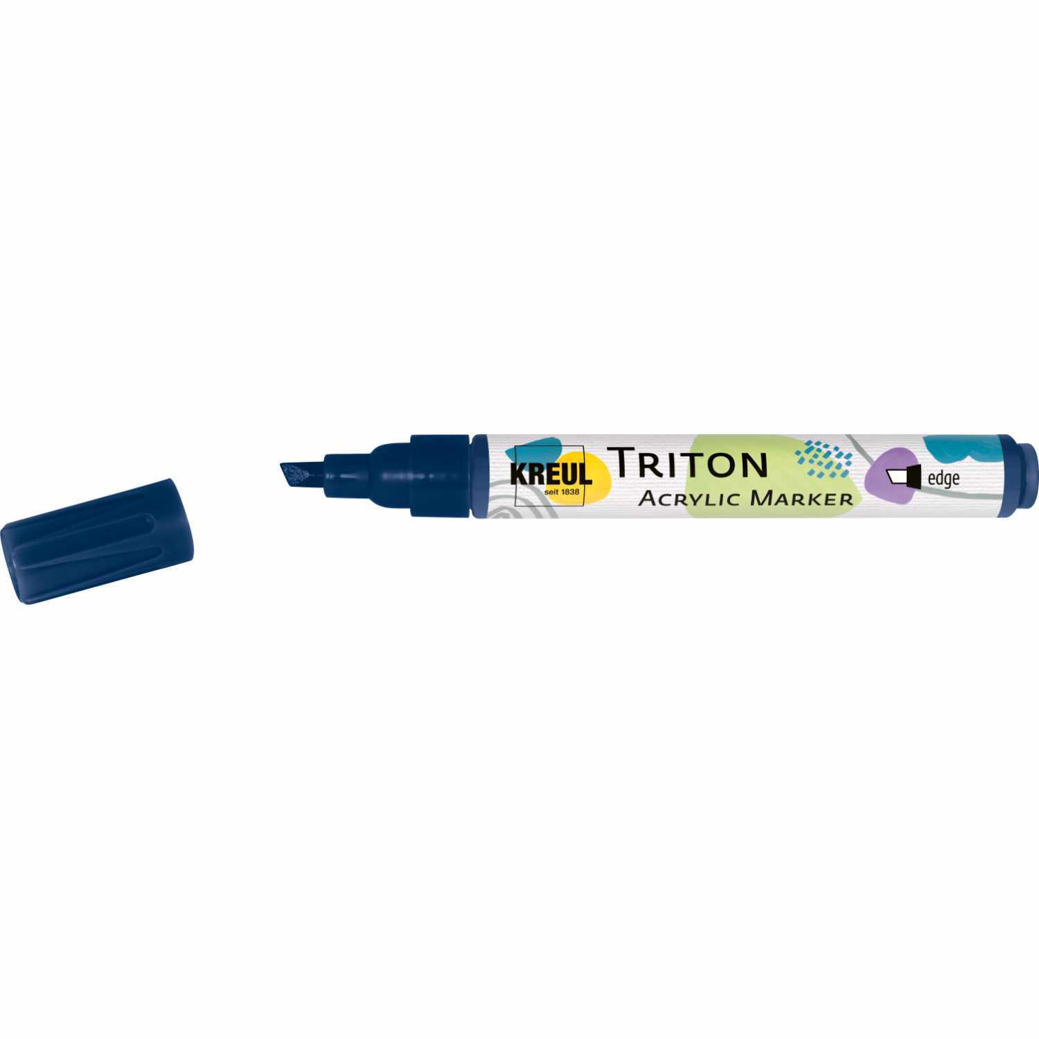 Triton Acrylic Marker edge 1-4mm in Dunkelblau mit abgenommenem Deckel, Marke KREUL. Ideal für präzises Zeichnen.