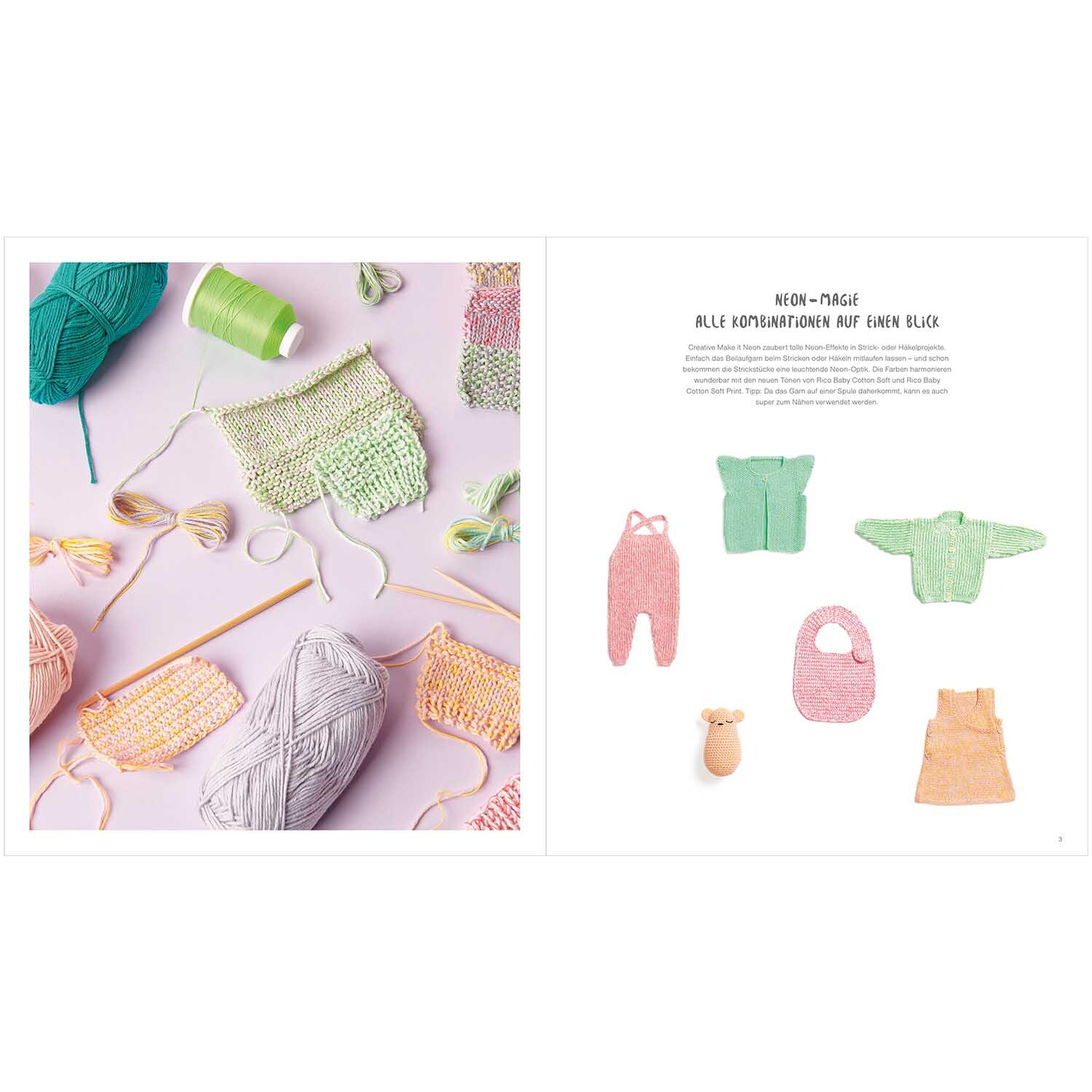 Rico Baby 036: Strickset mit buntem Garn und Stricknadeln, ideal für Babybekleidung von Rico Design.