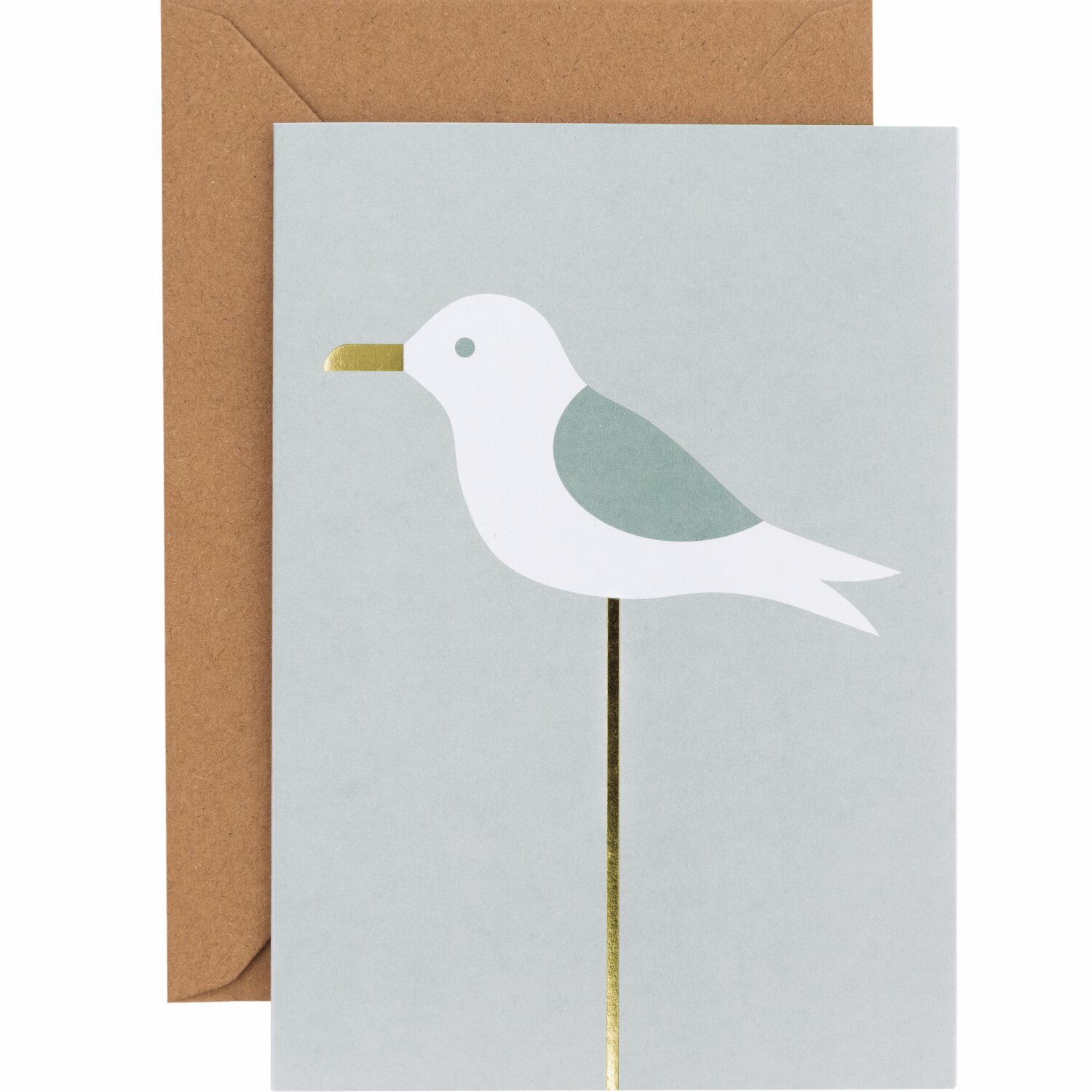Paper Poetry Kartenset Möwe, 20-teilig, zeigt eine stilisierte Möwe auf hellblauem Hintergrund.