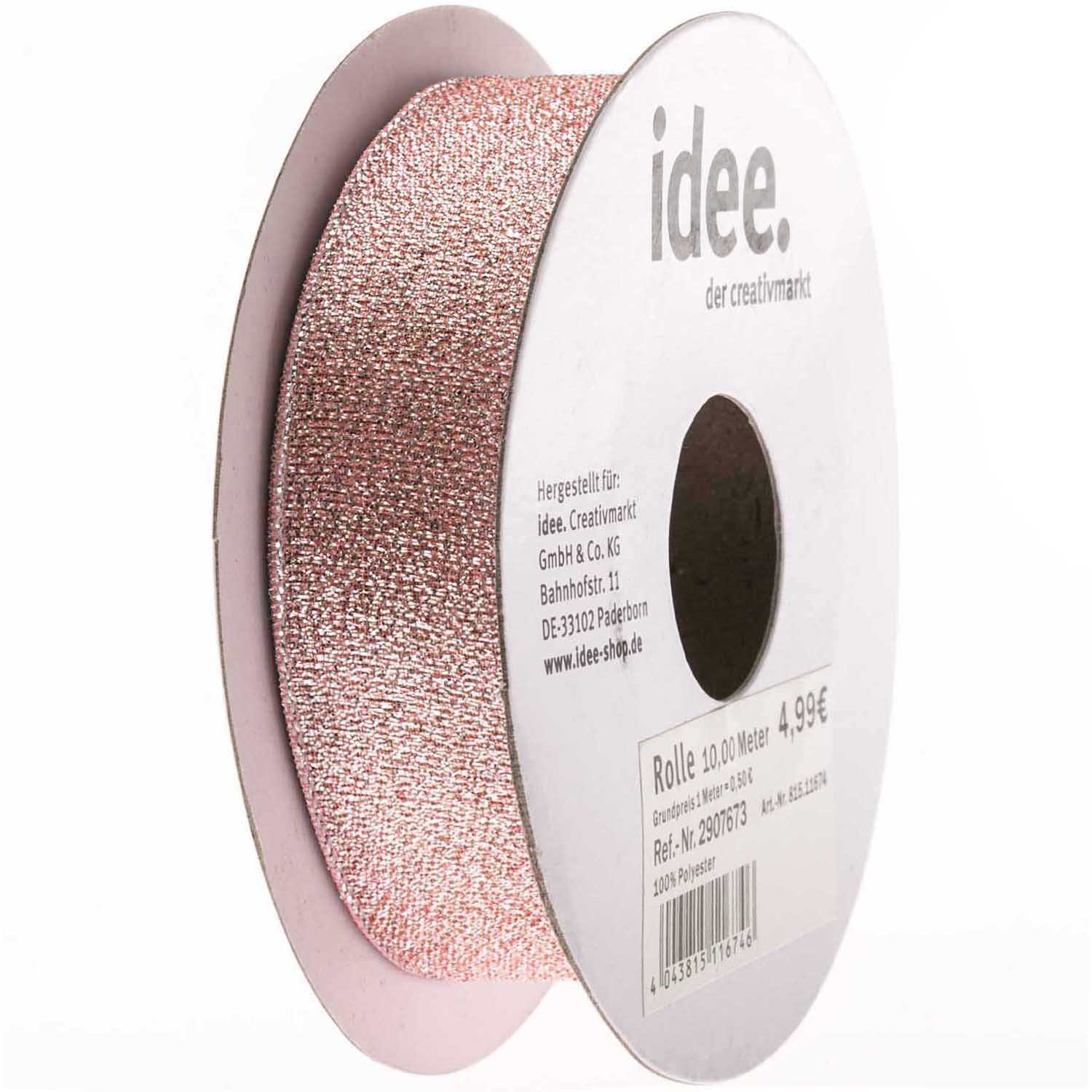 Band metallic 25mm 10m: Roséfarbenes Band auf Rolle von idee. Creativmarkt, ideal für kreative Projekte.