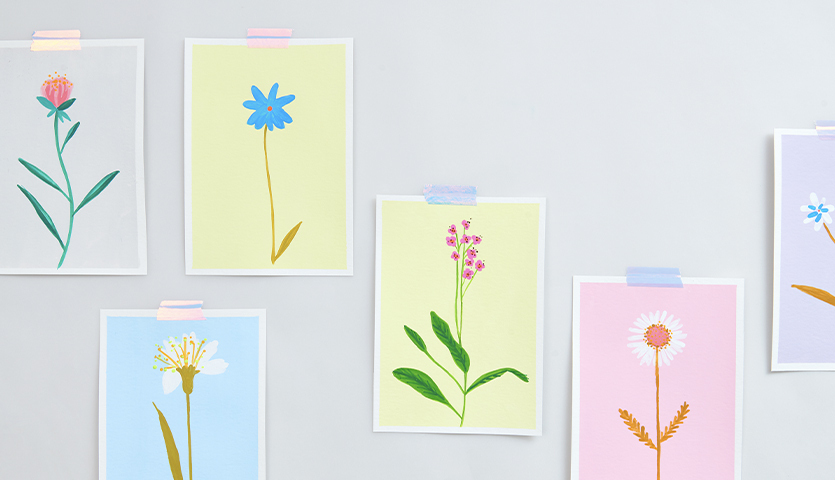 Anleitung zum Gestalten von Karten mit Gouache-Farben, zeigt kreative Techniken und Farbmischungen.