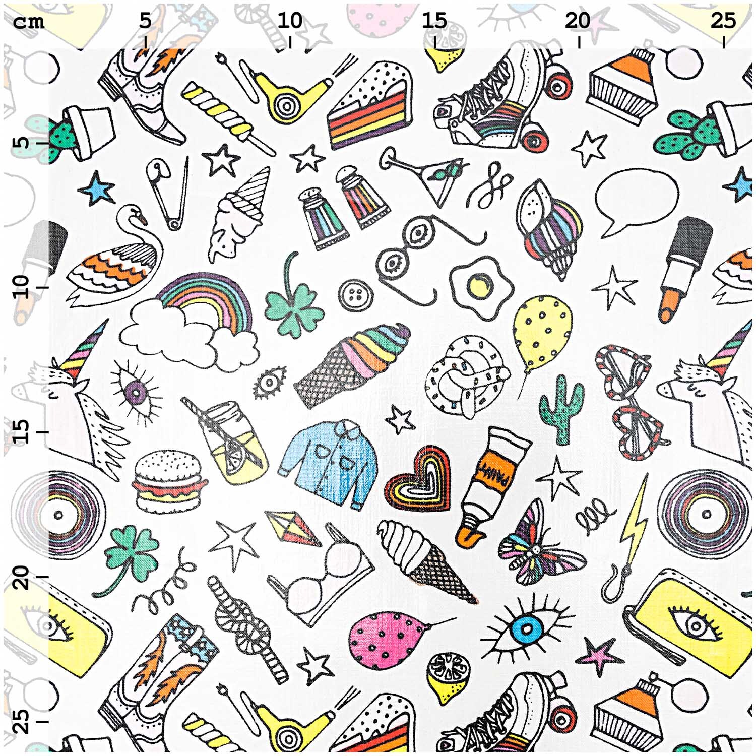 Druckstoff Icons weiß-mehrfarbig 140cm beschichtet von Rico Design