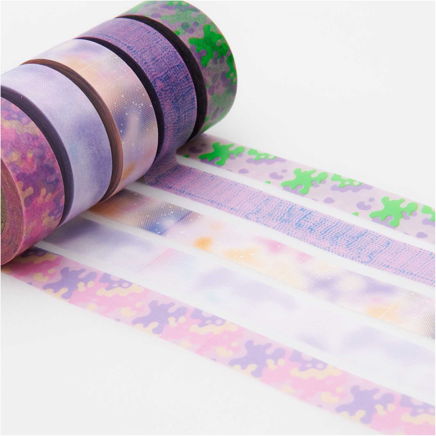 Paper Poetry Tape Set Blurry, 5-teilig von Rico Design. Bunte Washi-Tapes in lila und grün.