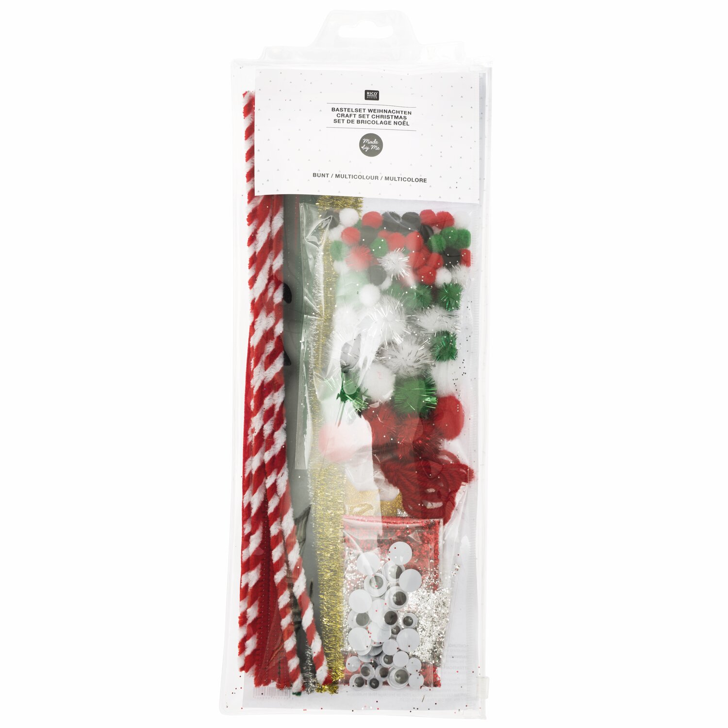 DIY-Bastelset Weihnachten bunt, 168-teilig, von Rico Design. Enthält diverse Bastelmaterialien in festlichen Farben für kreative Weihnachtsprojekte.