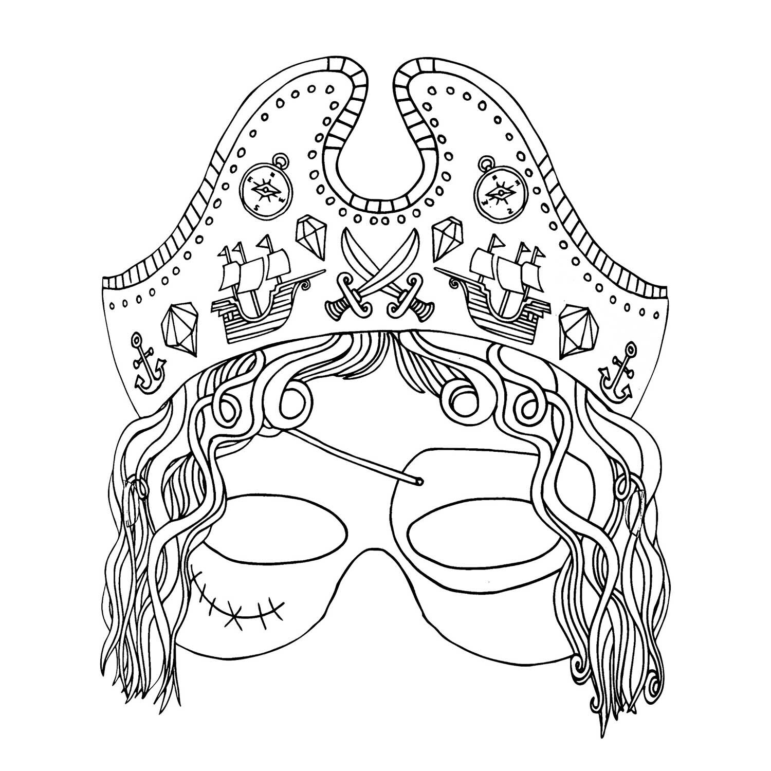 Paper Poetry Masken zum Ausmalen, Piratenmotiv mit Schiffen und Schwertern, von Rico Design. Ideal für kreative Kinder.