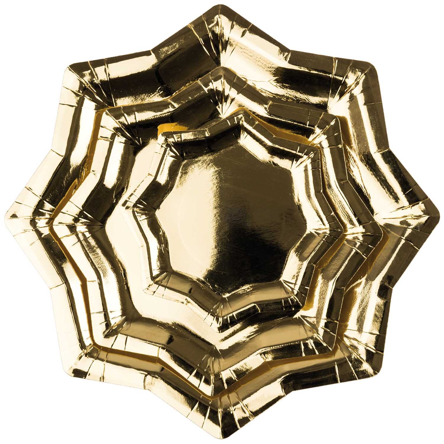 Plätzchenteller Sterne gold 6 Stück von Rico Design, zeigt einen sternförmigen, goldenen Teller.