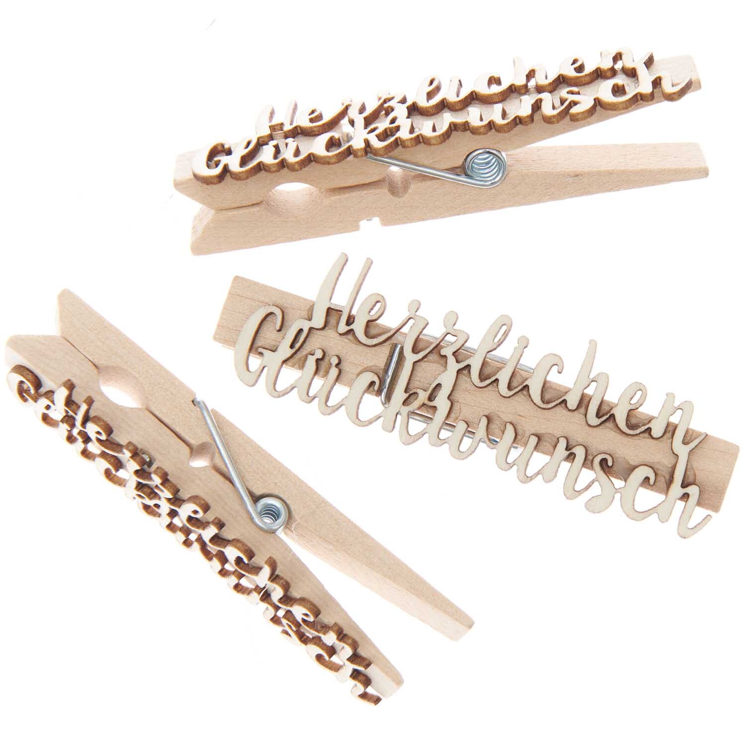 Holzklammern "Herzlichen Glückwunsch" 10x70mm 3 Stück von Rico Design