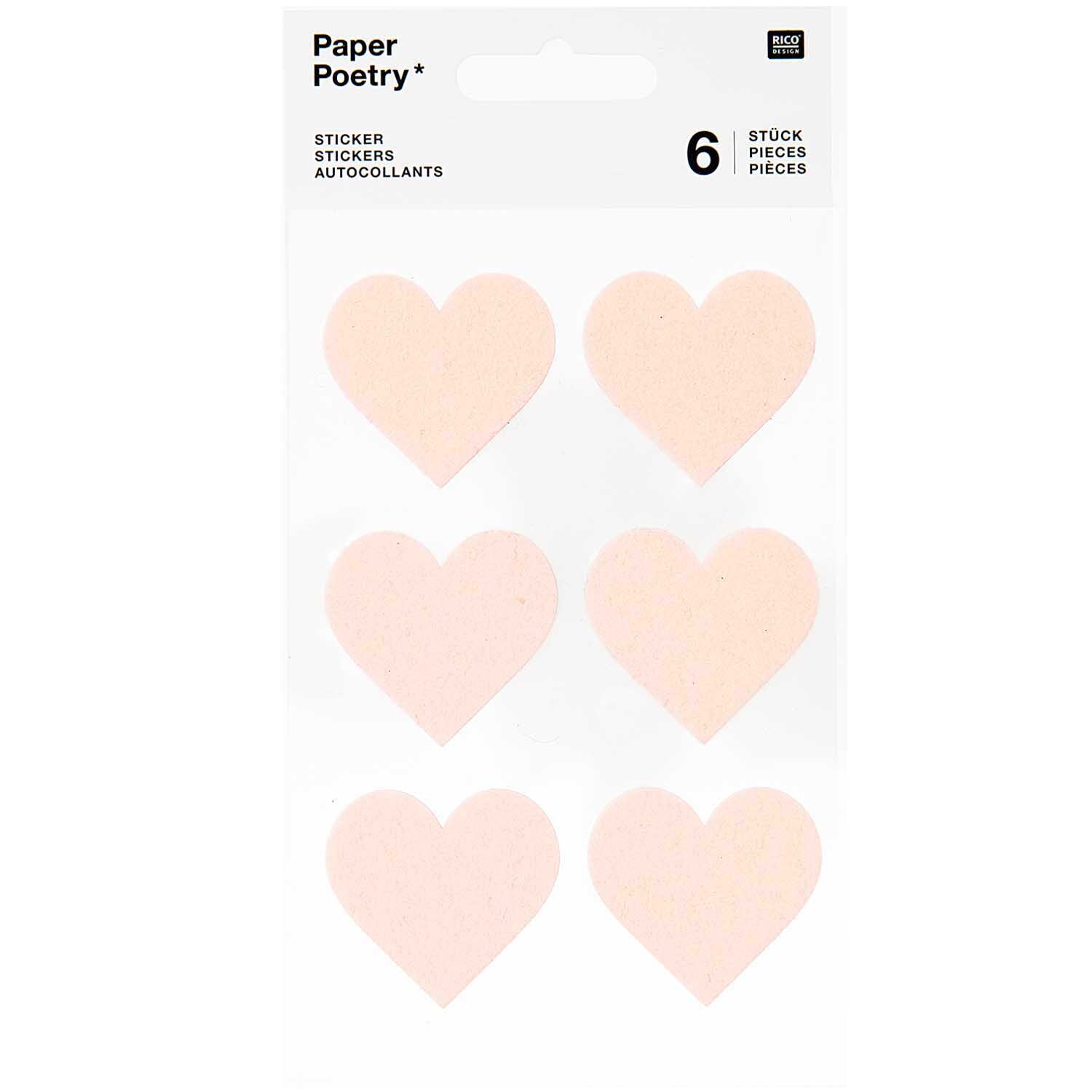 Paper Poetry Filzsticker Herzen groß, 6 pudrige Herzsticker auf einem Blatt von Rico Design.