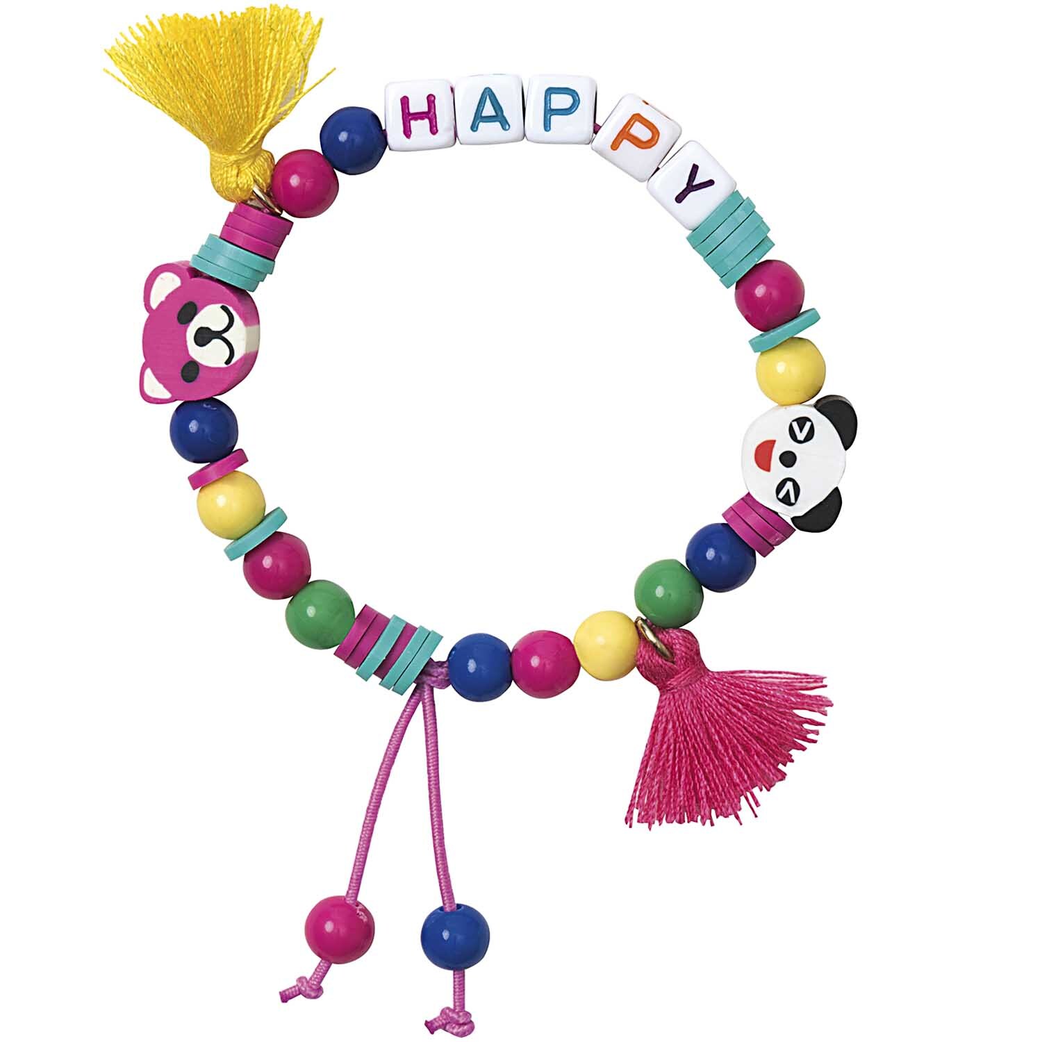 Mini Perlen Armband Set Happy mit bunten Perlen und Anhängern, ideal für kreative Schmuckideen.
