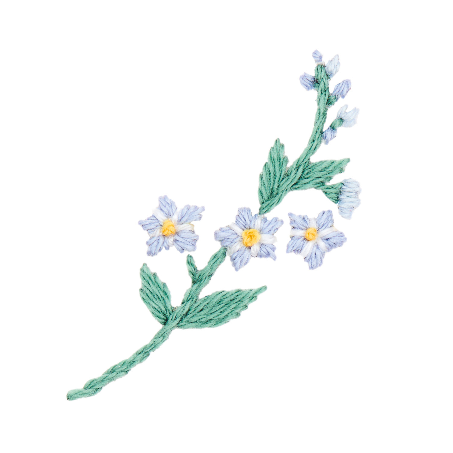 Stick and Stitch Blümchen: Florales Stickmuster von Rico Design mit zarten blauen Blüten und grünen Blättern.