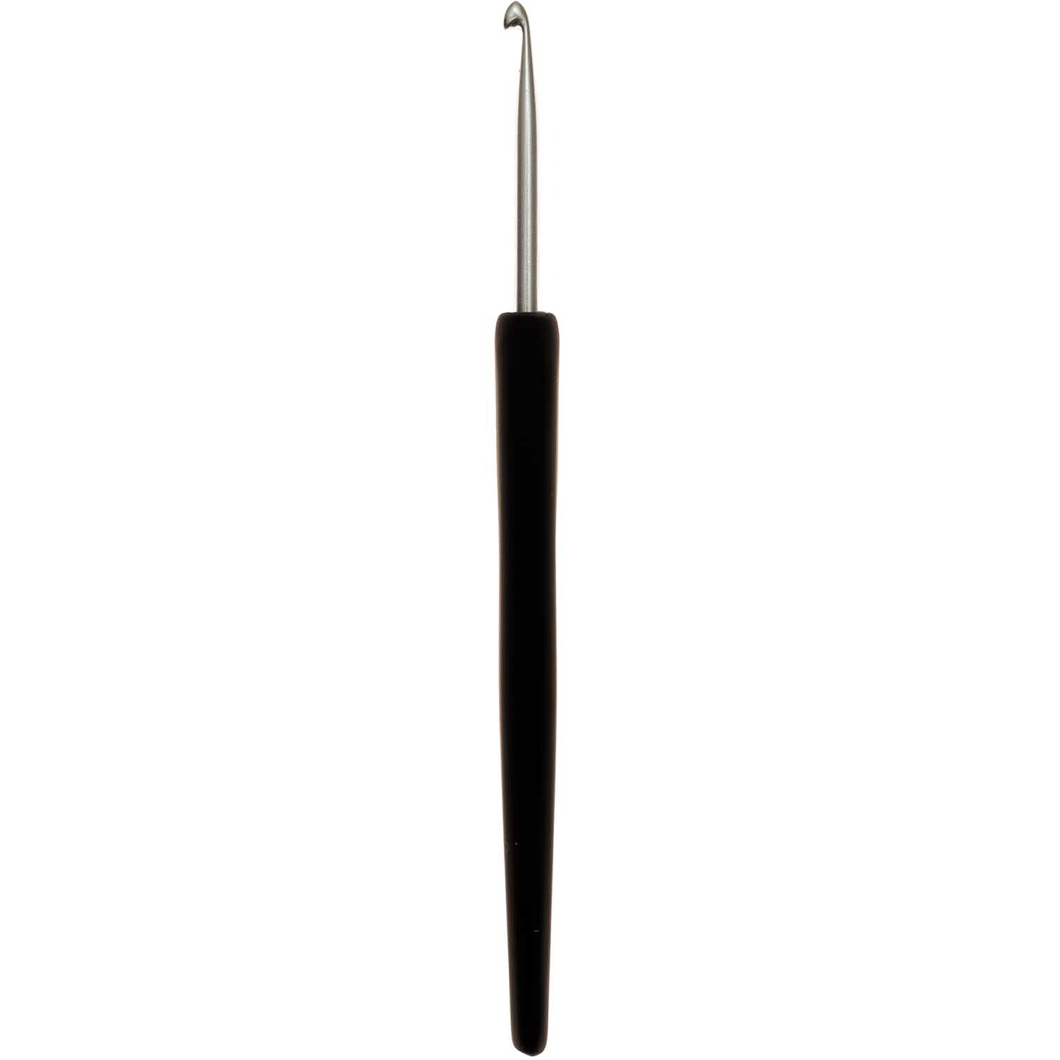 KnitPro Häkelnadel Aluminium mit schwarzem Griff und silberner Spitze, ideal für präzises Häkeln.