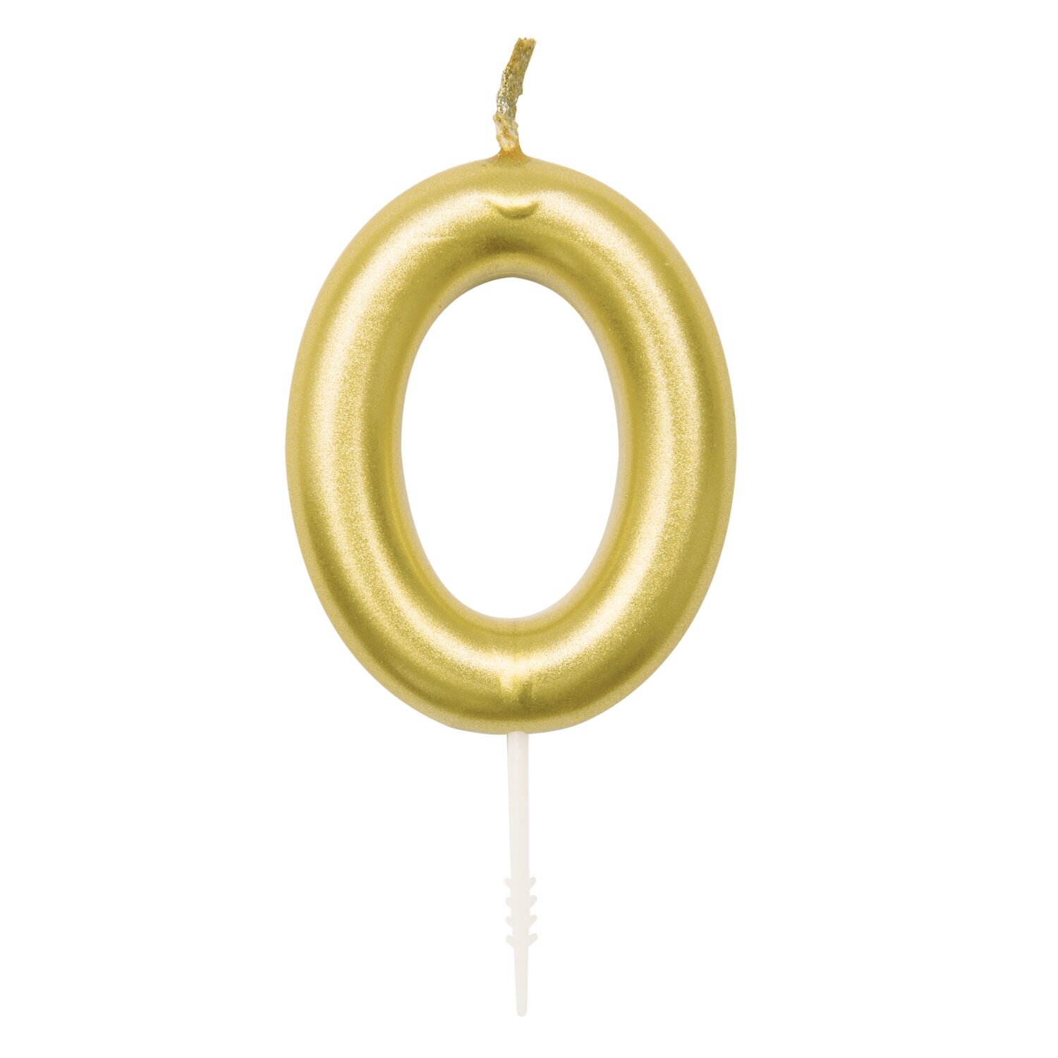 Zahlenkerze Gold als Geburtstagskerze in Metallic-Optik, Zahl 0 mit Docht und weißem Steckfuß von Rico Design für Kuchen und Torten