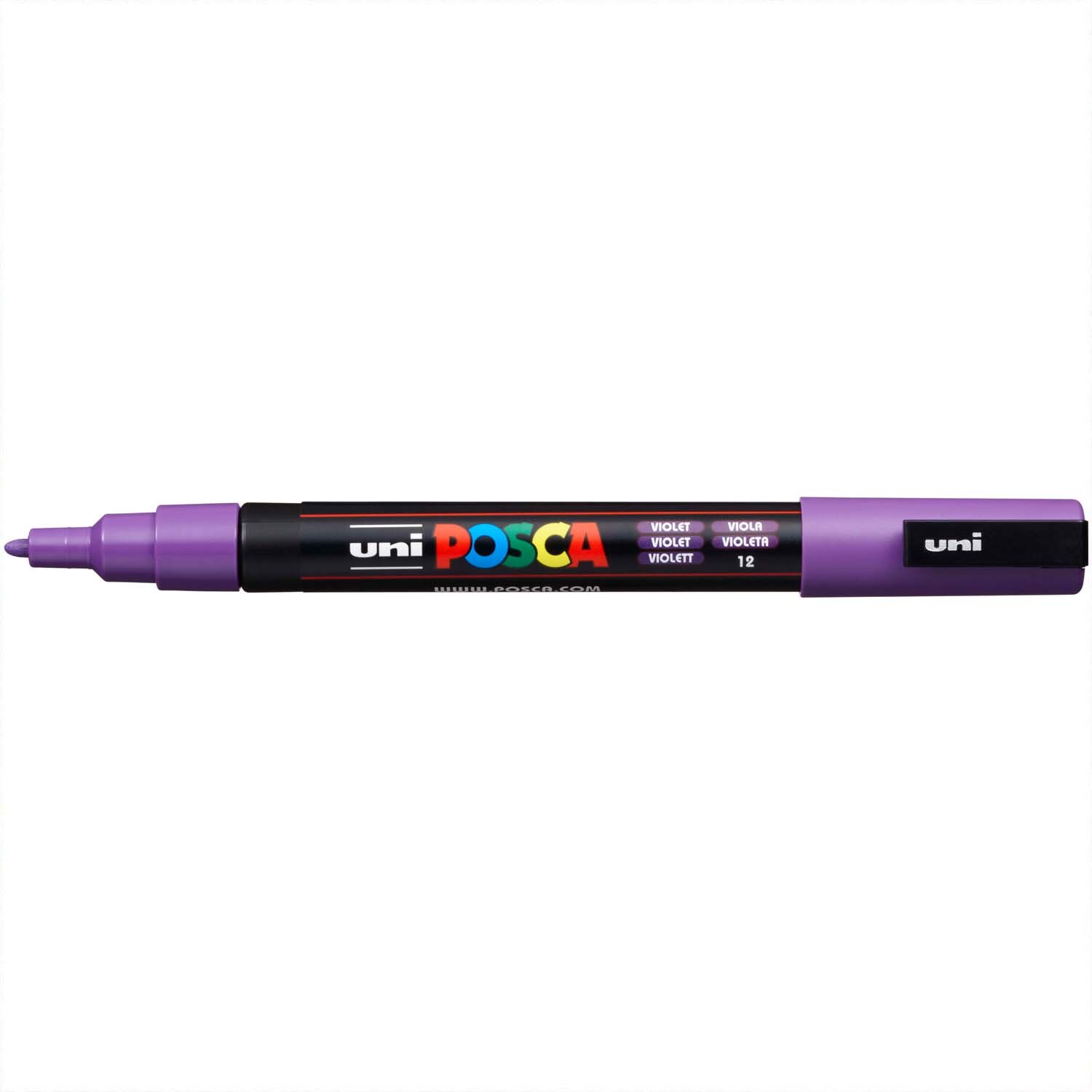 POSCA-Marker PC-3M in Violett, ideal für präzises Zeichnen. Der Marker hat eine feine Spitze von 0,9-1,3 mm.