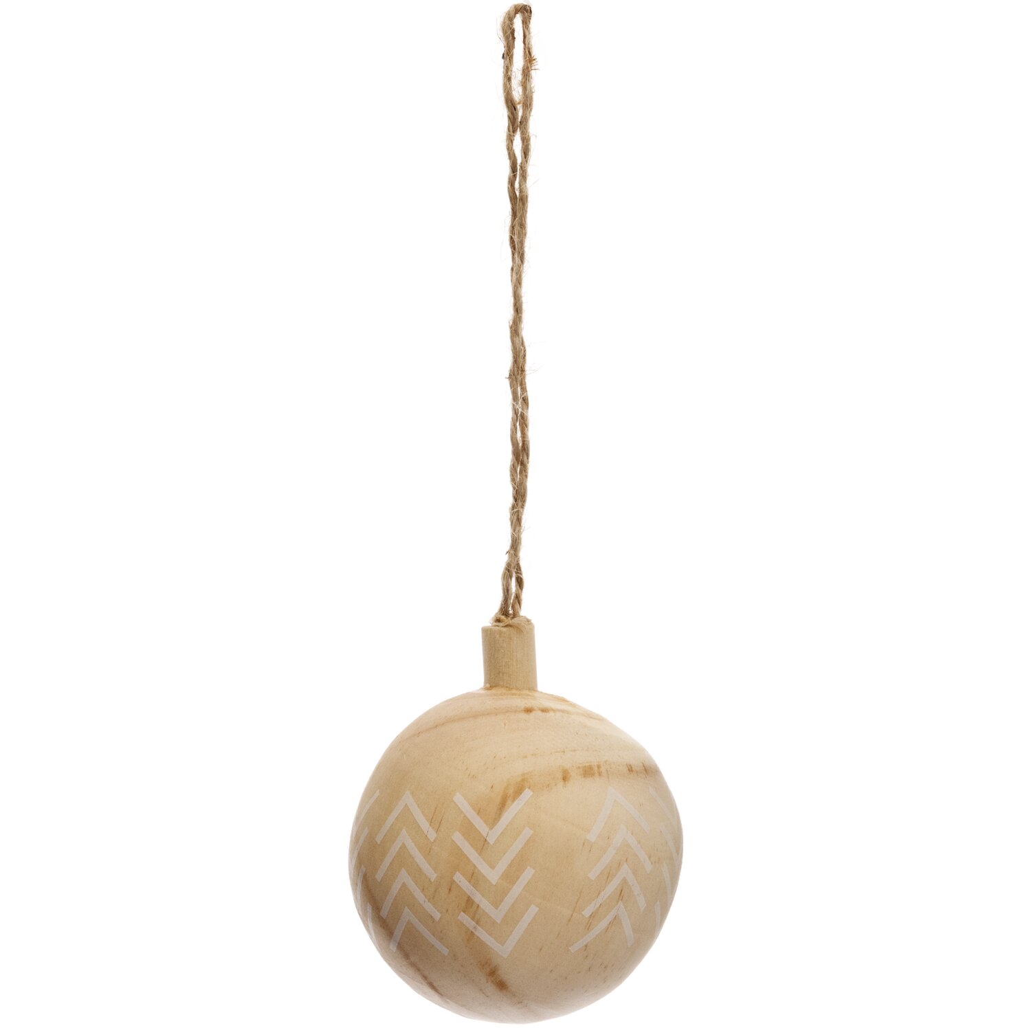 Baumschmuck Holzkugel natur-weiß gemustert Ø6cm mit zartem Muster und Aufhängung. Ideal für festliche Dekorationen.