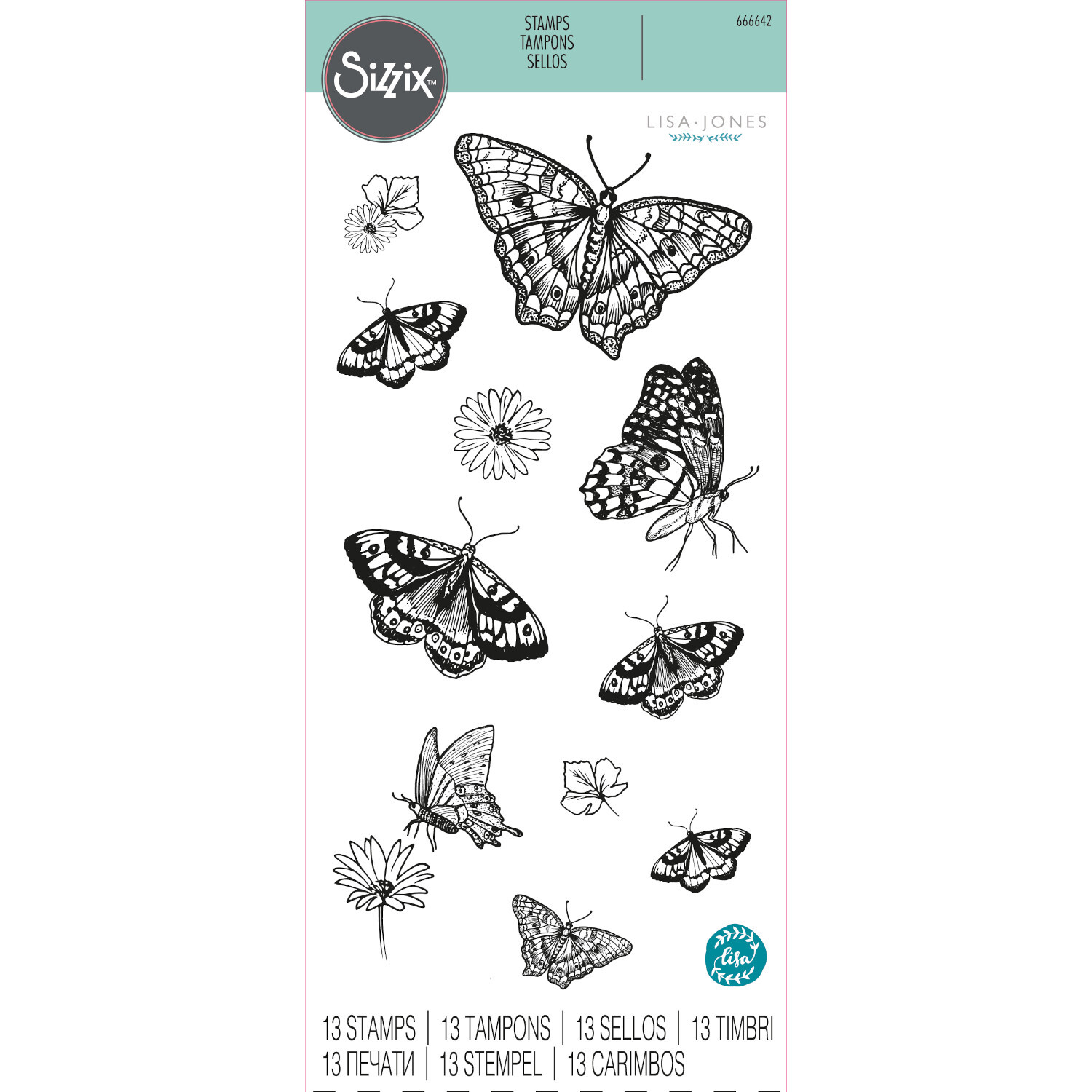 Klarsichtstempel-Set "Nature Butterflies": 13-teiliges Set mit Schmetterlingsmotiven von Sizzix, ideal für kreative Bastelprojekte.