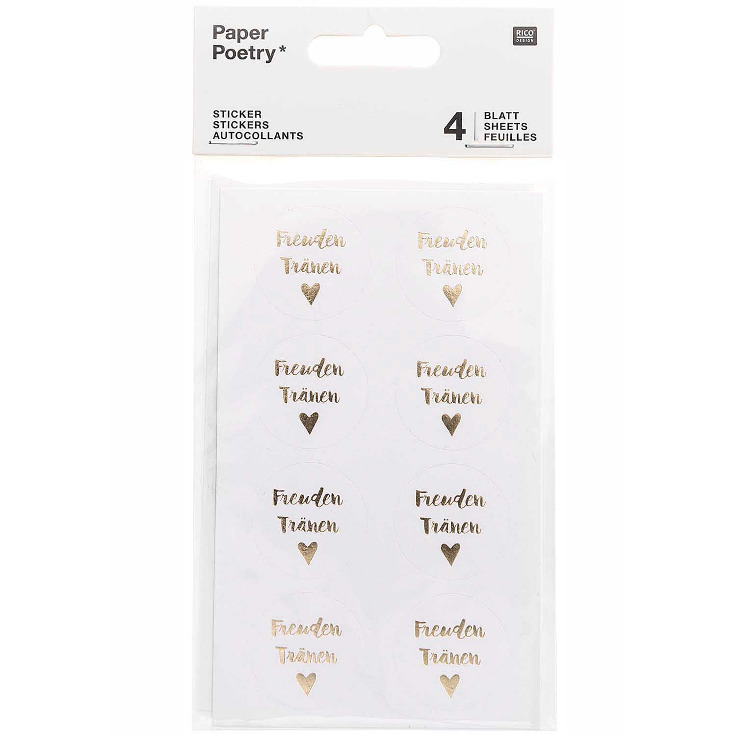Paper Poetry Sticker Freudentränen weiß 4 Blatt von Rico Design