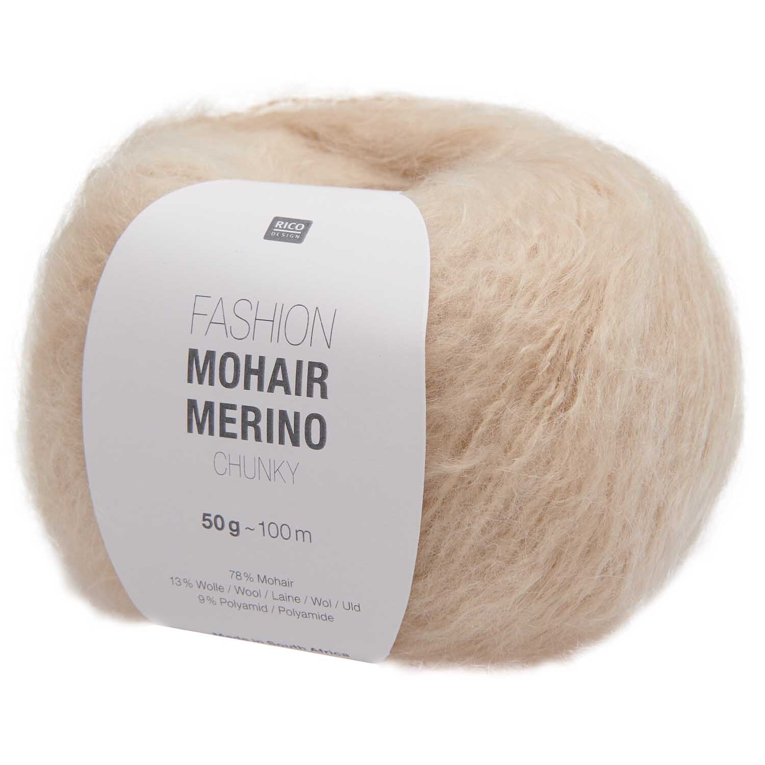 Fashion Mohair Merino Chunky: Weiches, naturfarbenes Garn von Rico Design, ideal für Winterhäkelprojekte.