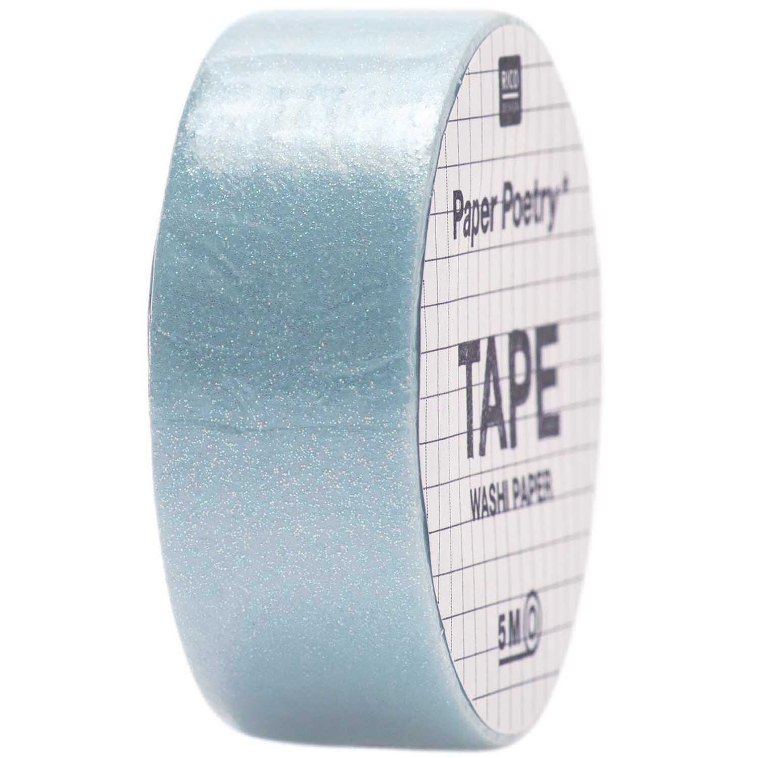Paper Poetry Tape Glitter 15mm 5m in hellblau von Rico Design, ideal für kreative Bastelprojekte.